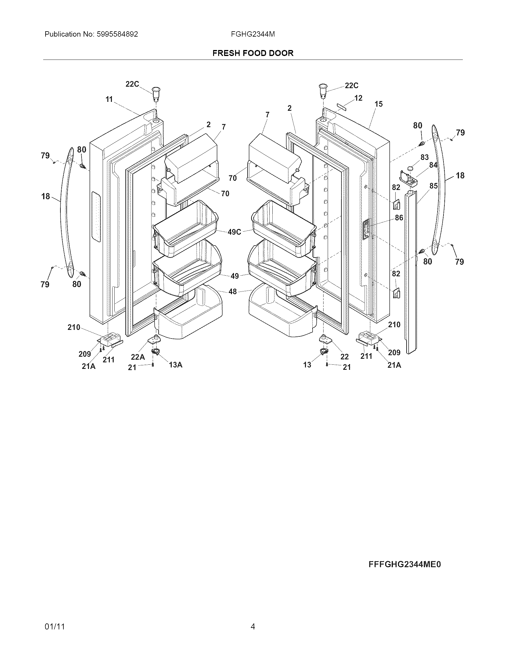Frigidaire FGHG2344MF0 fresh food door diagram