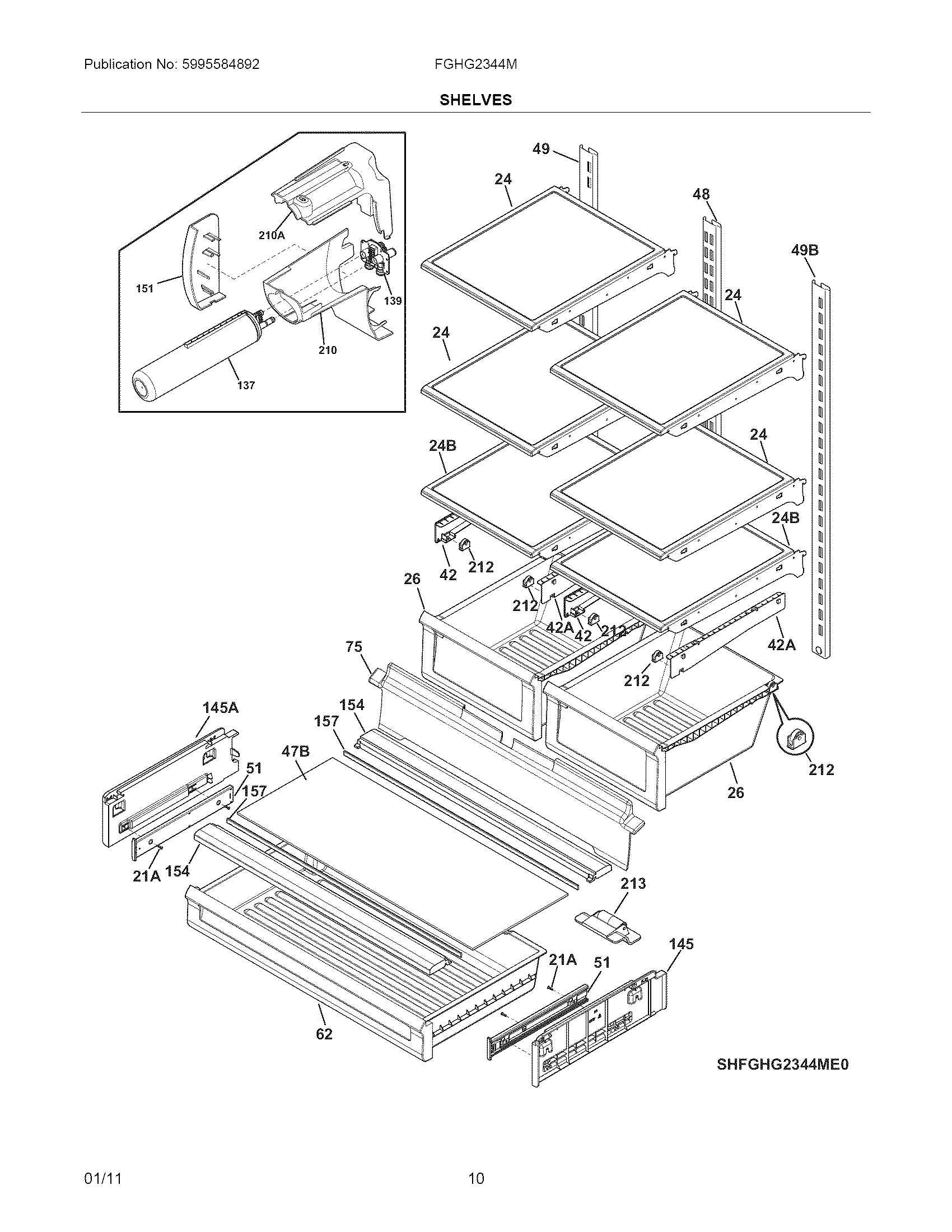 Frigidaire FGHG2344MF0 shelves diagram