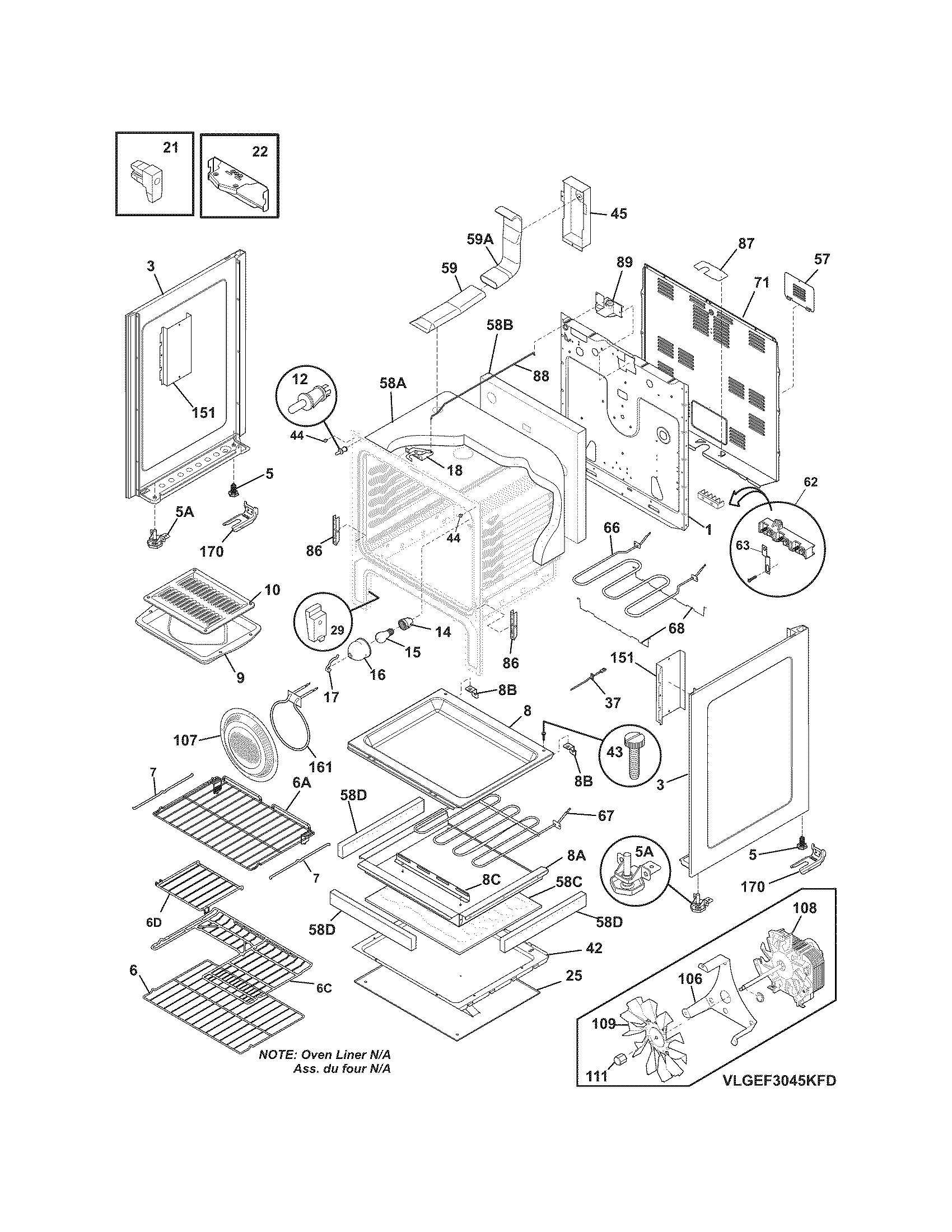 Frigidaire LGEF3045KFD body diagram
