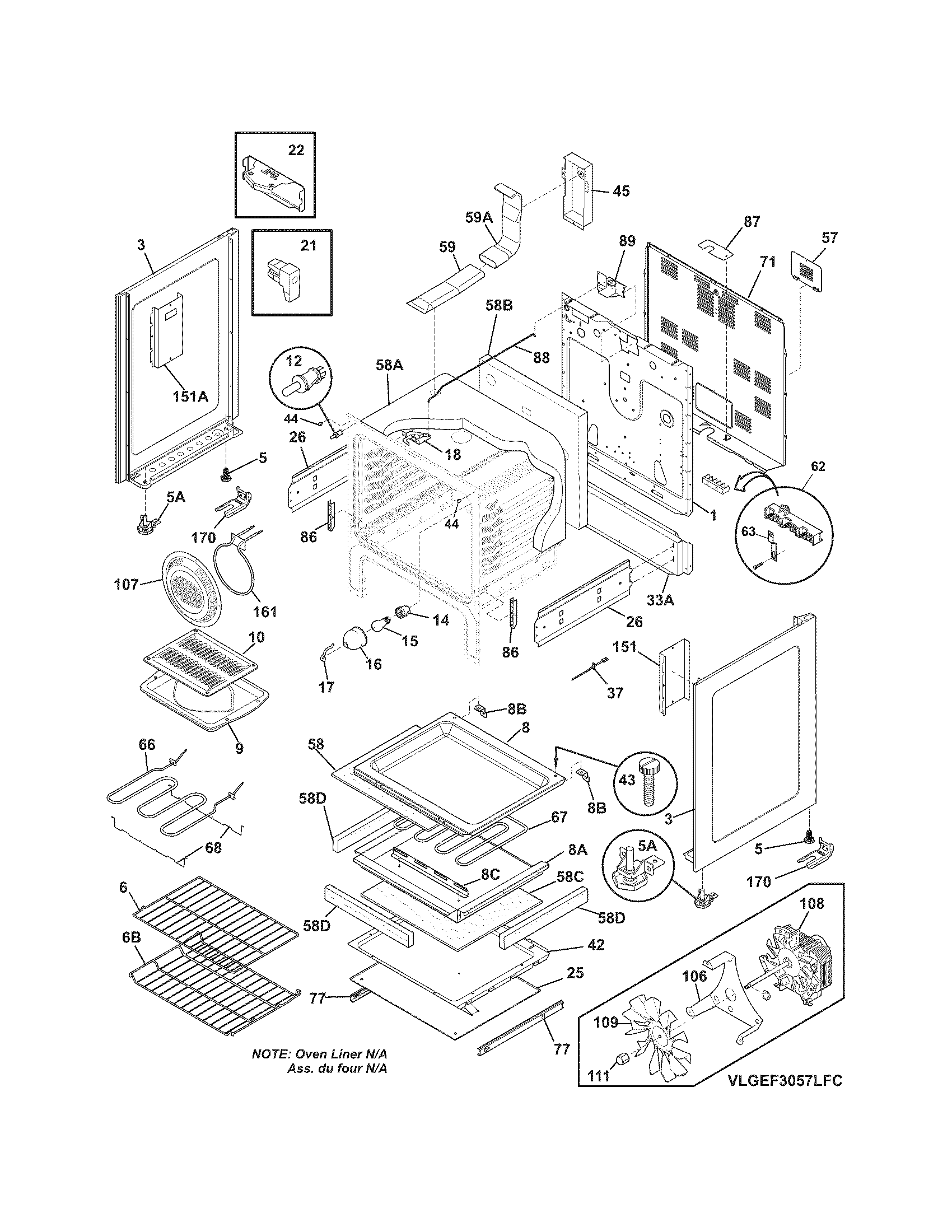 Frigidaire LGEF3057LFC body diagram