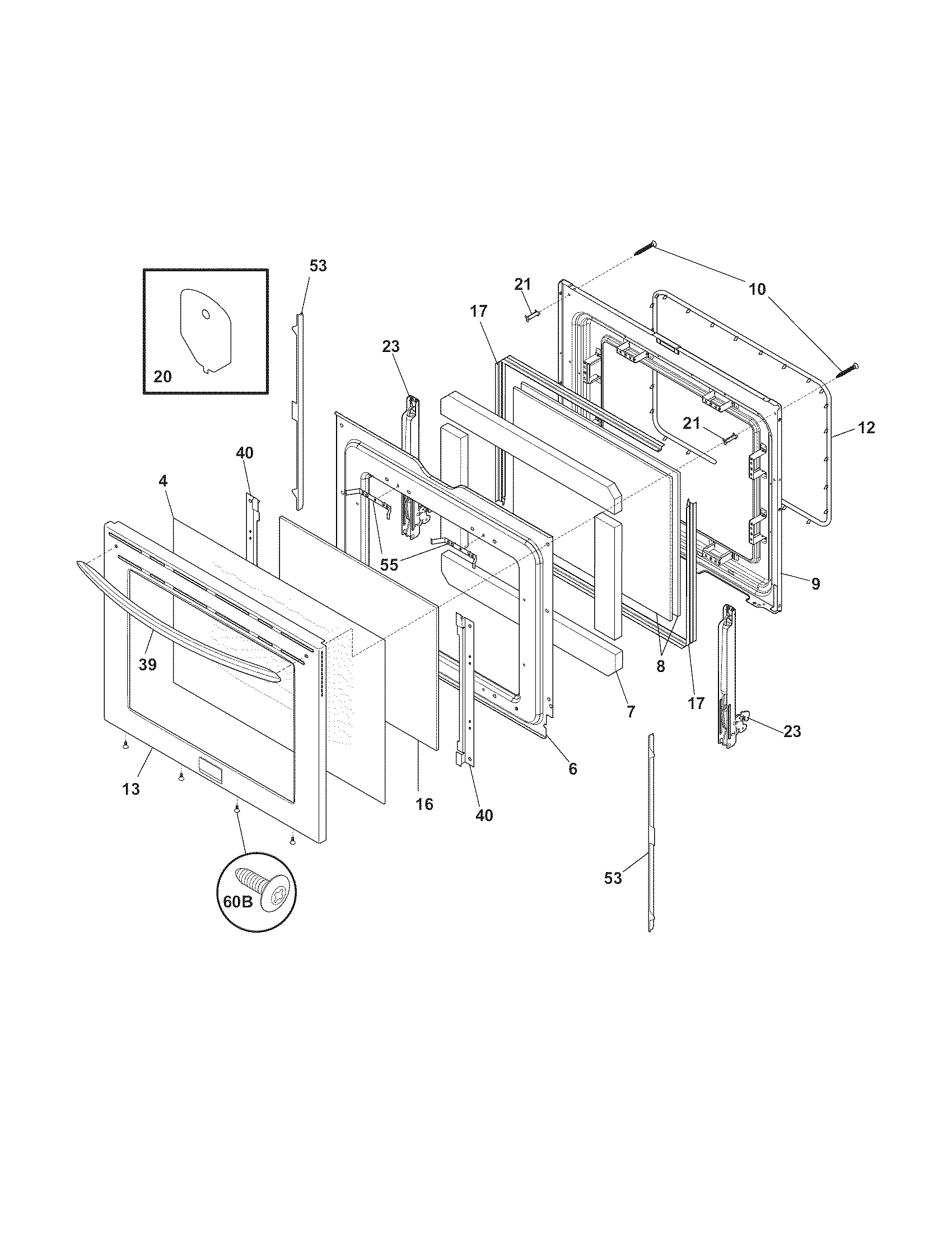 Frigidaire LGEF3057LFC door diagram