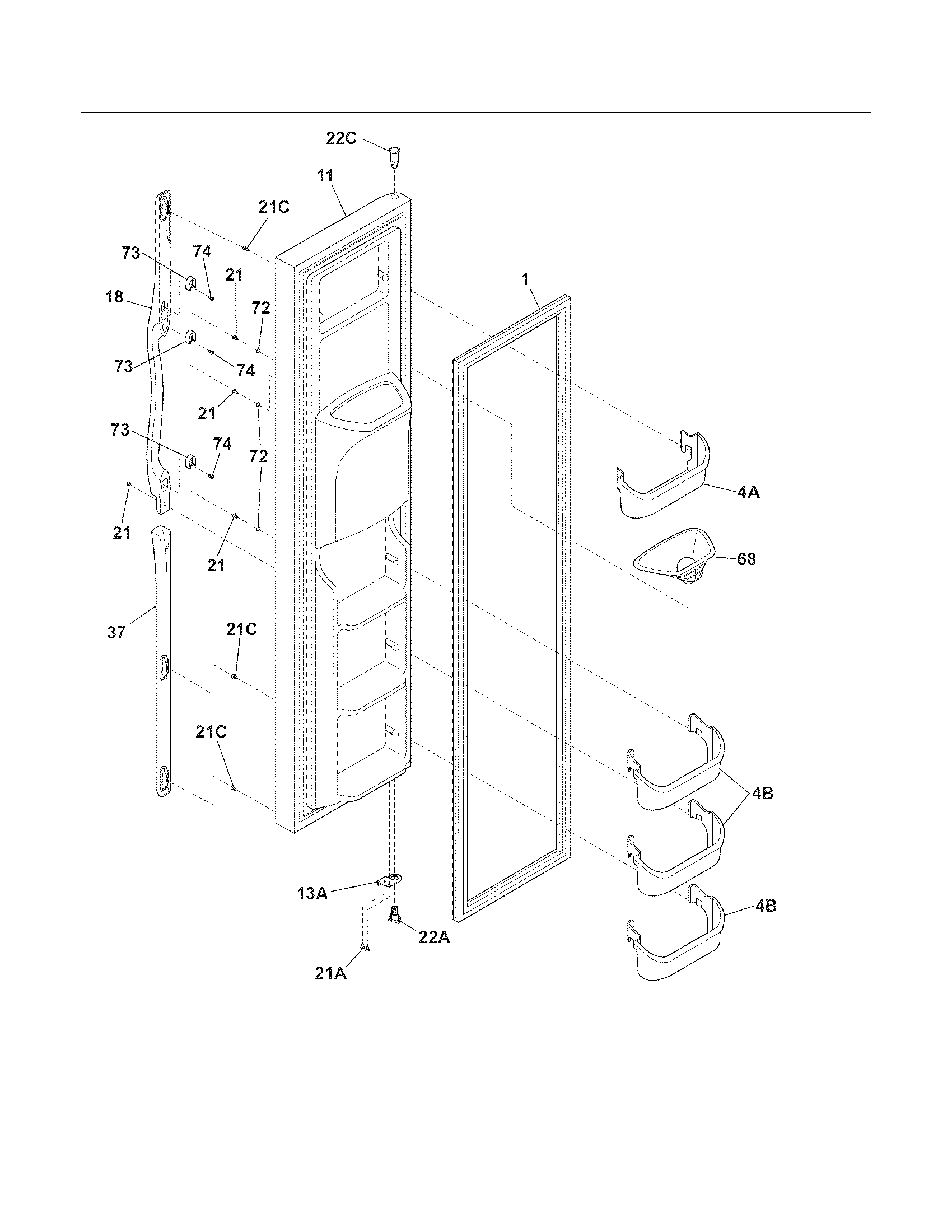 Frigidaire FRS3HR5JB5 freezer door diagram