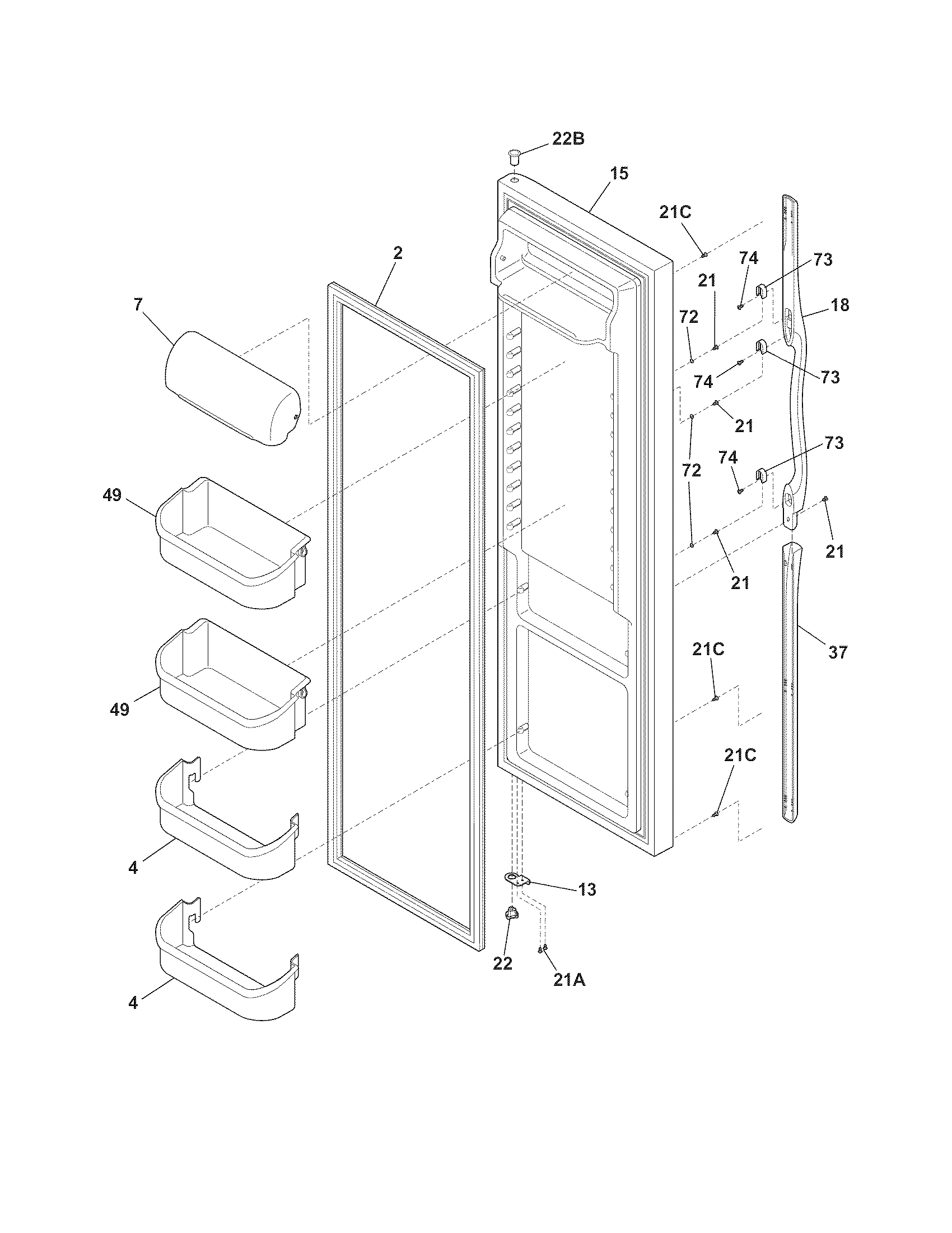 Frigidaire FRS3HR5JB5 refrigerator door diagram