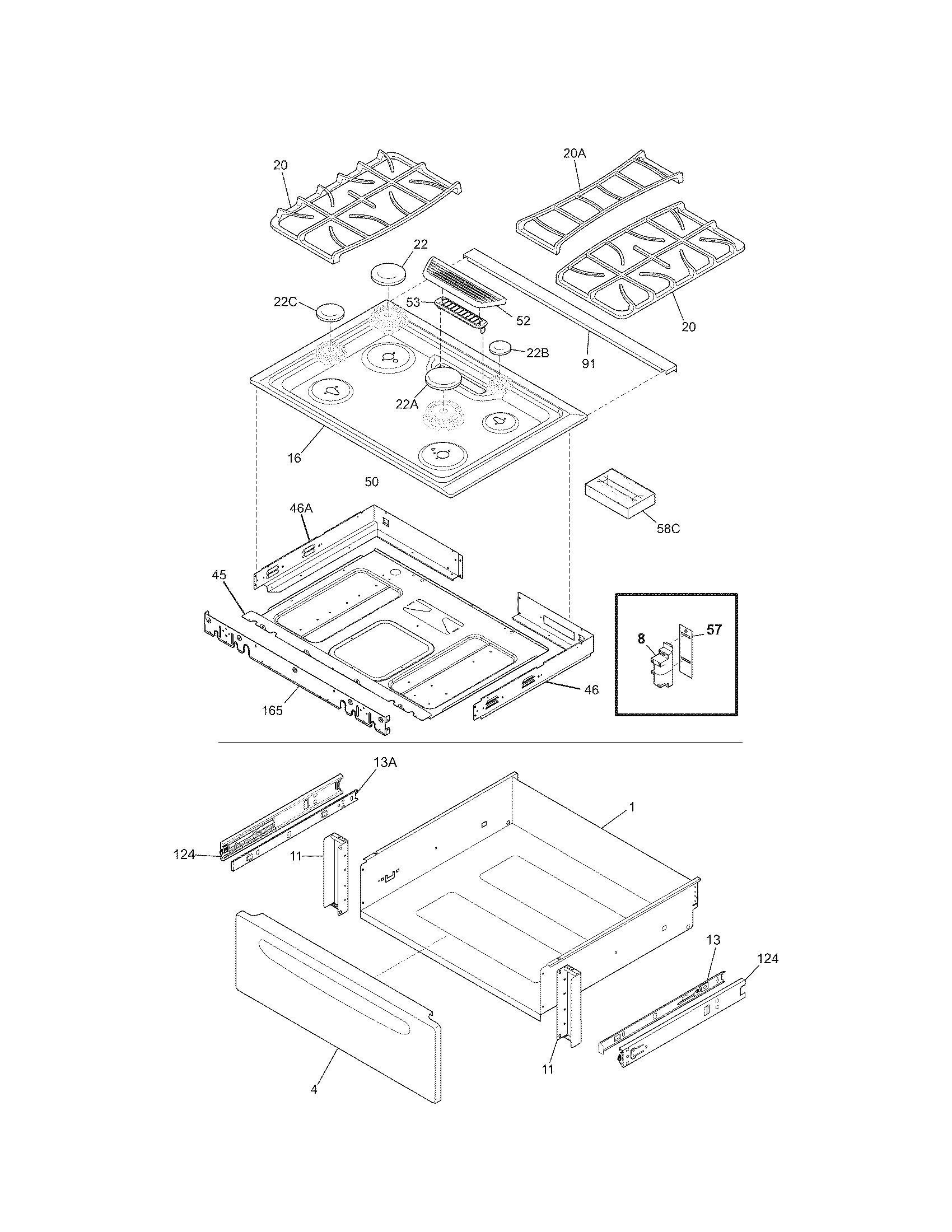 Kenmore 79036909902 top/drawer diagram