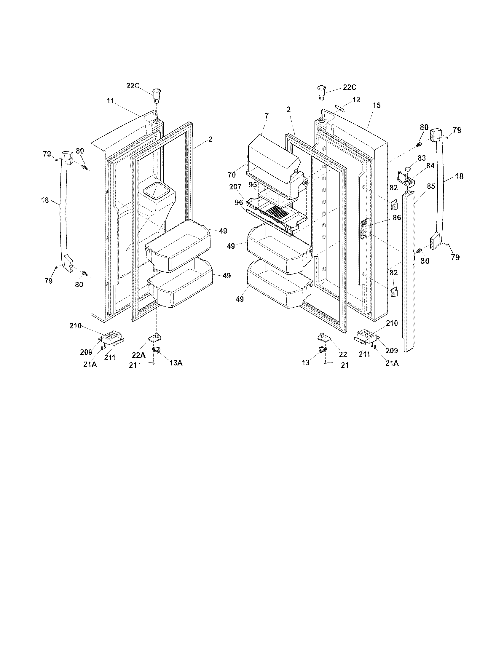 Electrolux EI27BS16JS0 fresh food door diagram