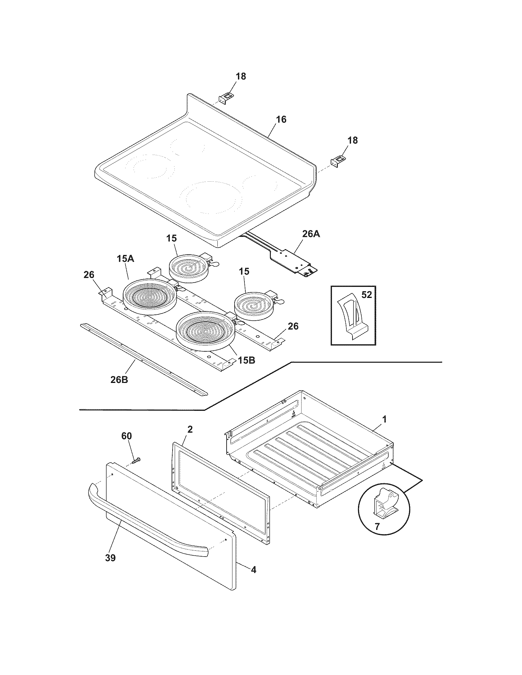 Frigidaire BKEF3048LSF top/drawer diagram