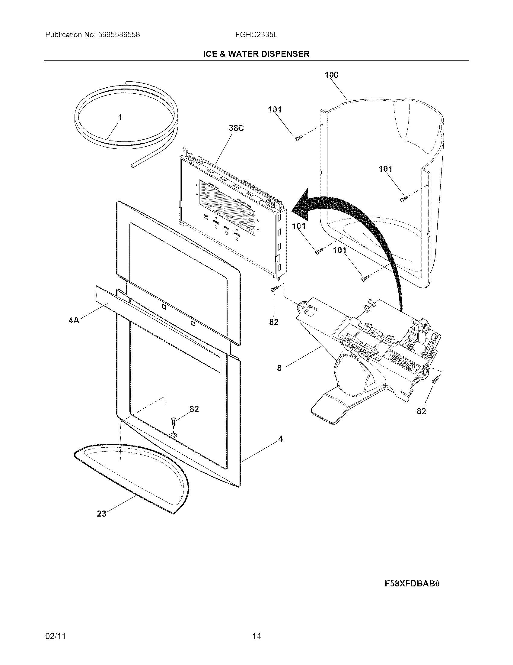 Frigidaire FGHC2335LP1 ice & water dispenser diagram