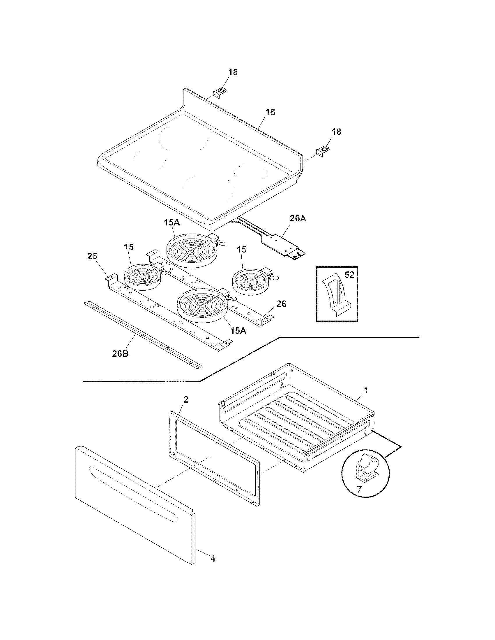 Frigidaire LFEF3017LMA top/drawer diagram