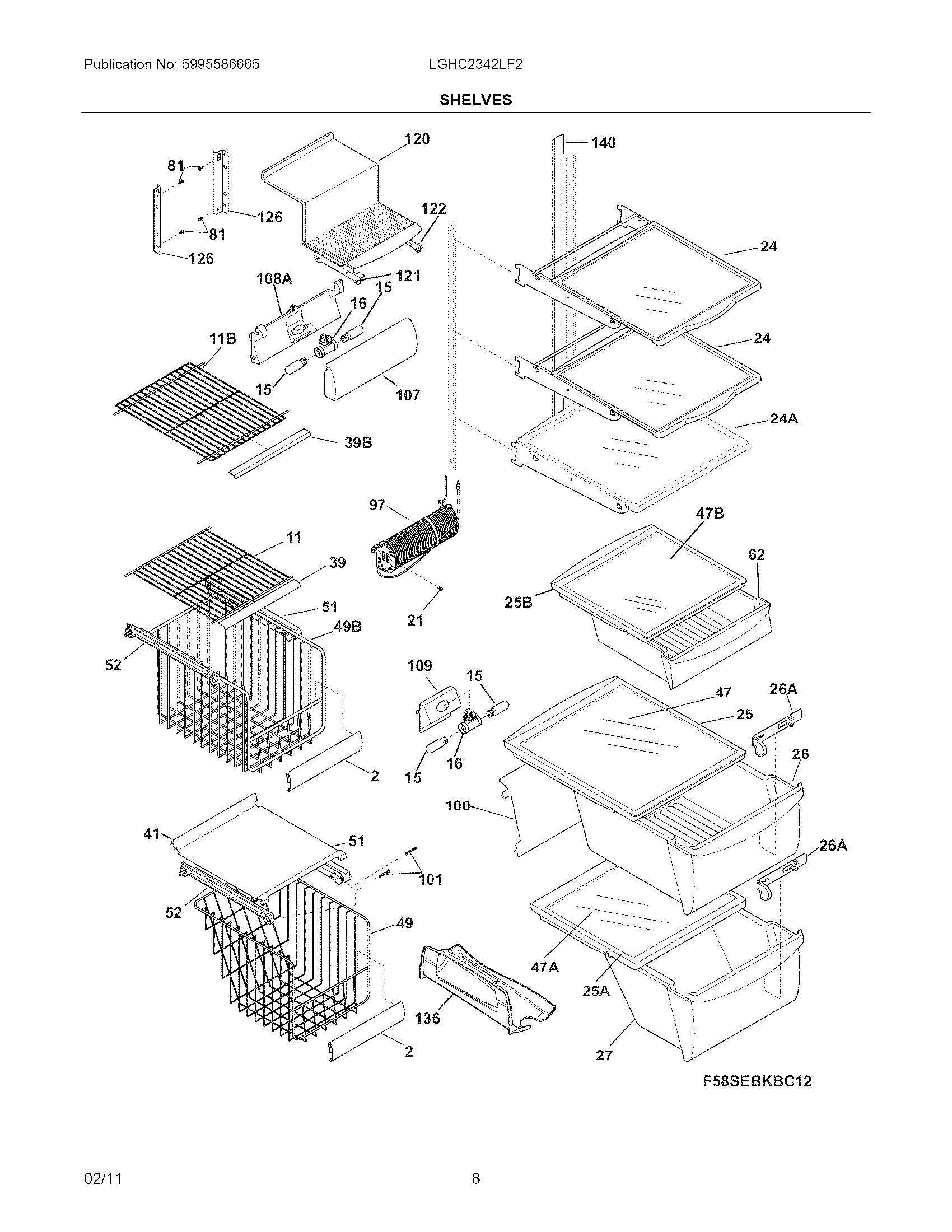 Frigidaire LGHC2342LF2 shelves diagram