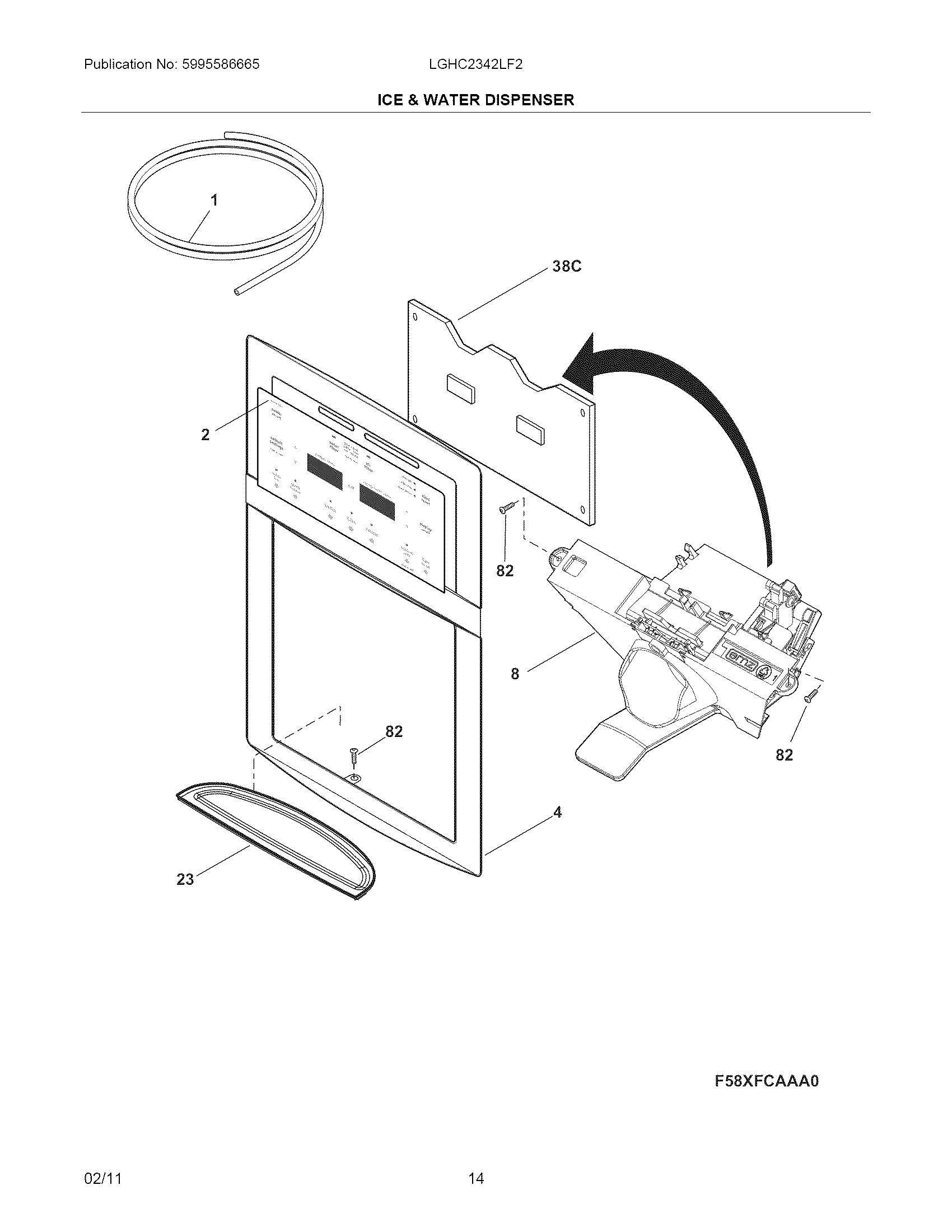 Frigidaire LGHC2342LF2 ice & water dispenser diagram