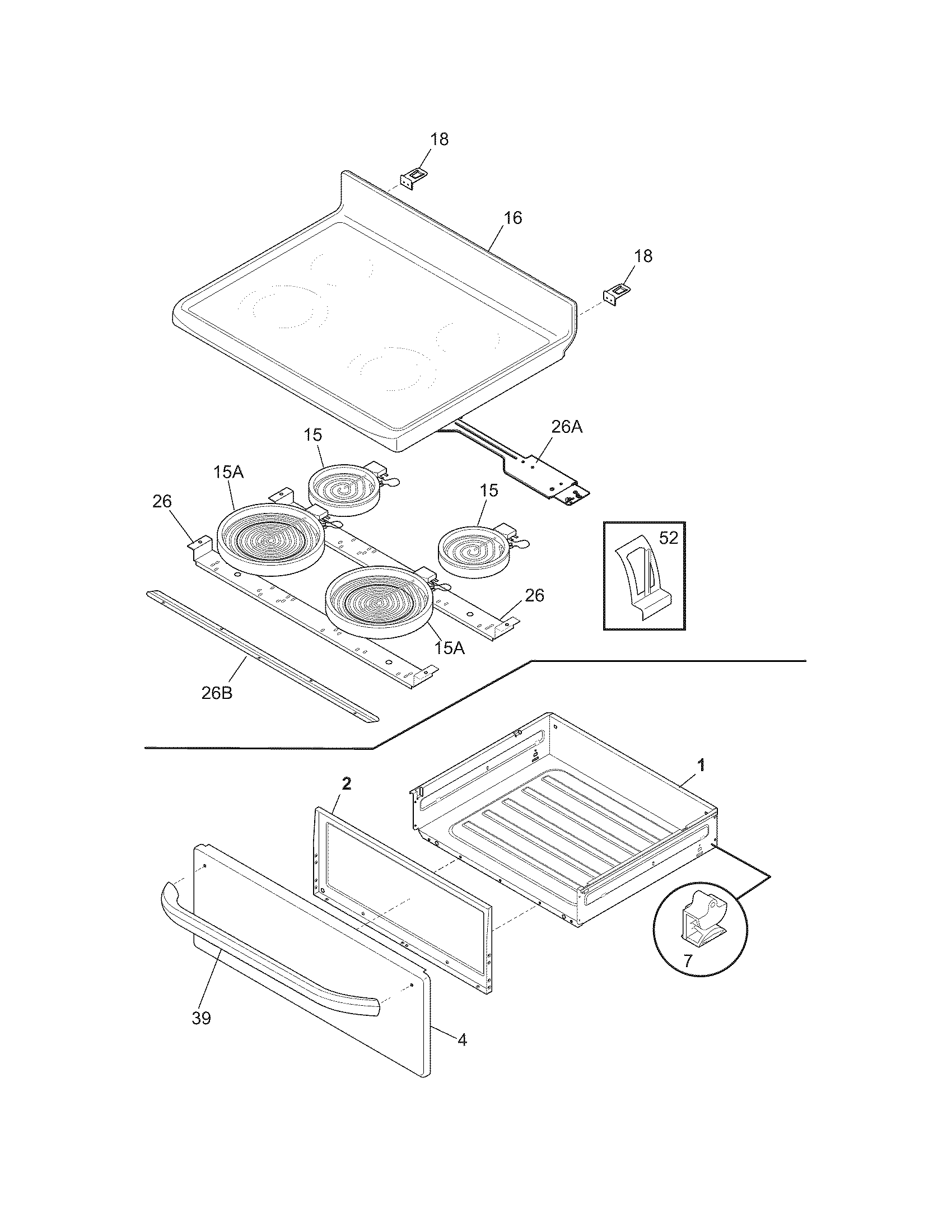 Frigidaire LFEF3019MSA top/drawer diagram