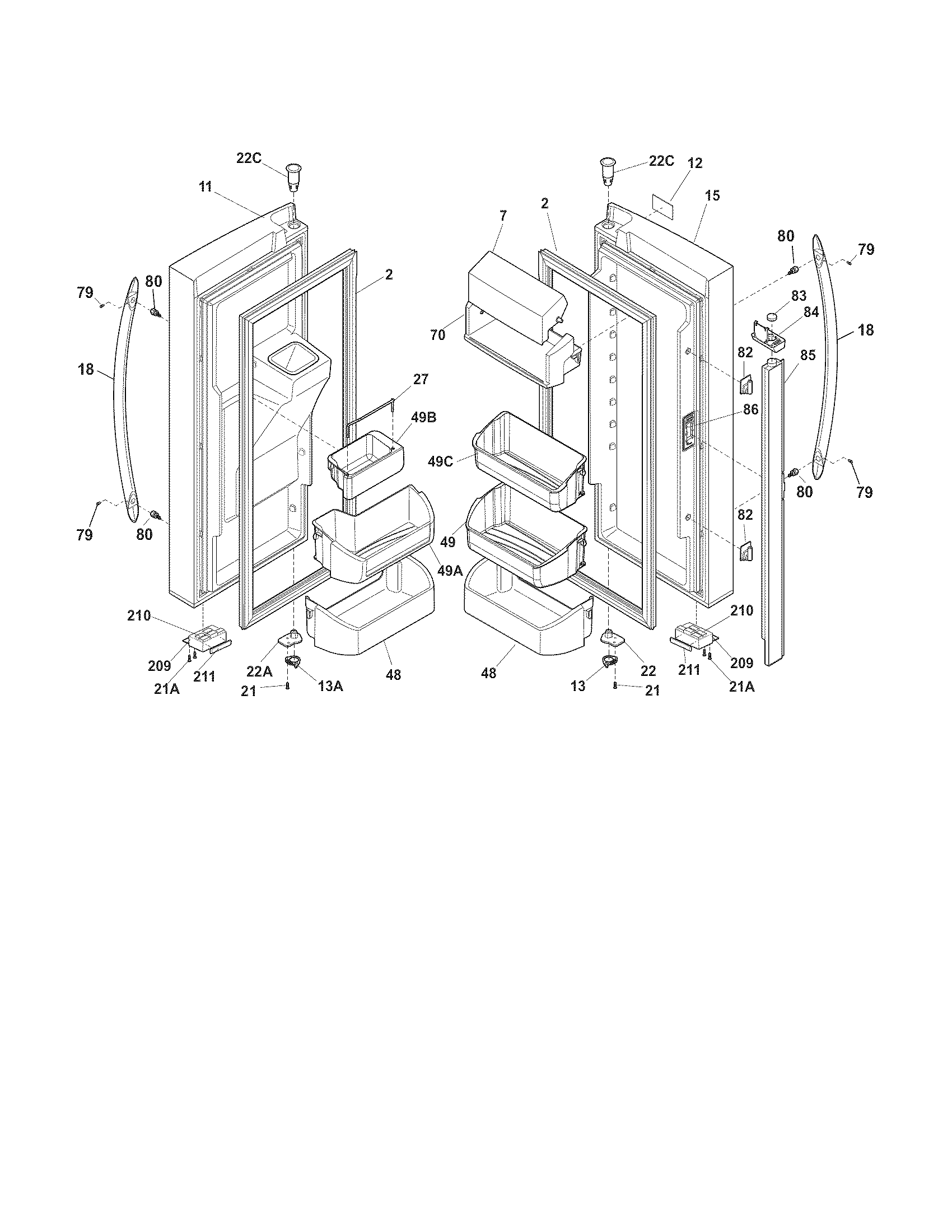 Frigidaire FGHF2369ME0 fresh food door diagram