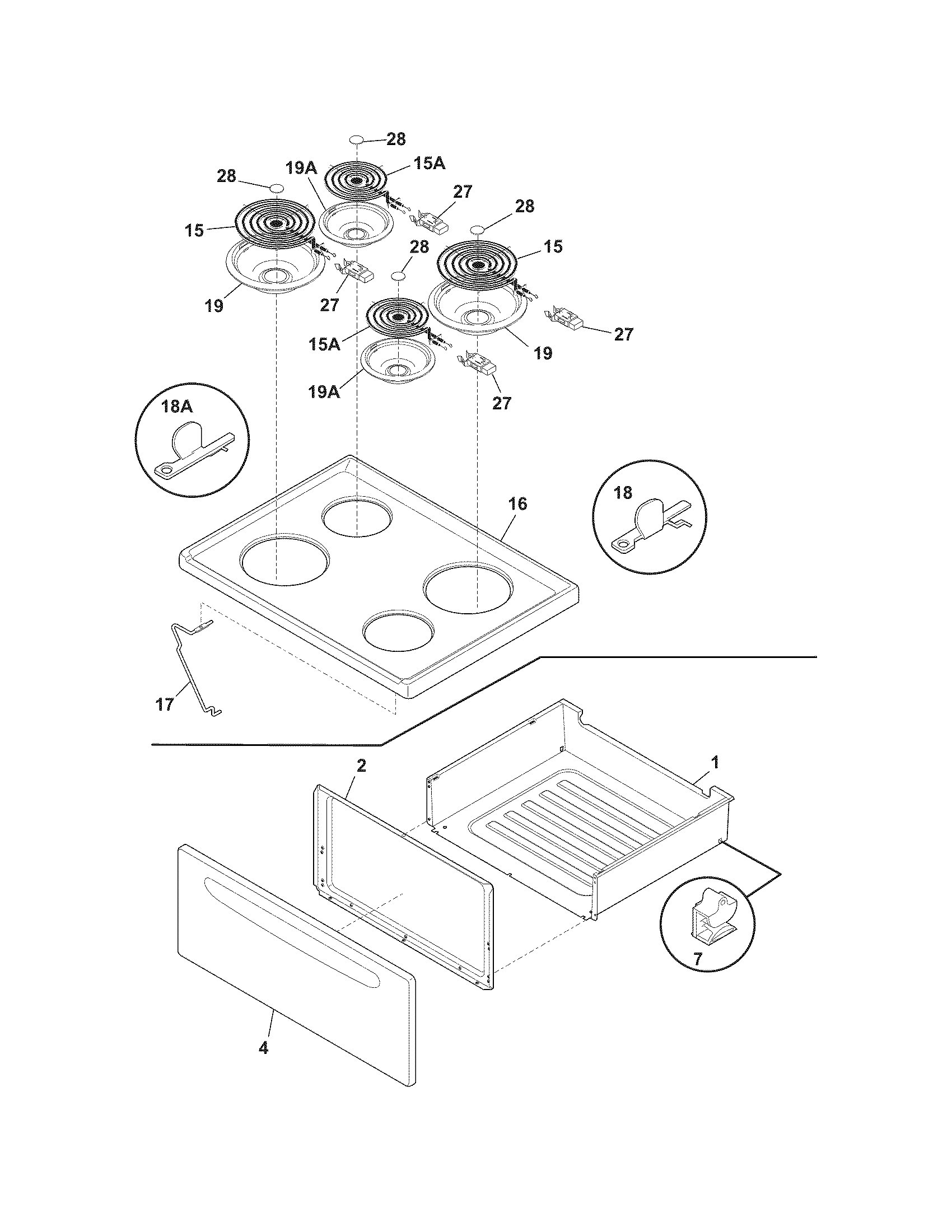 White-Westinghouse WWEF3002KWE top/drawer diagram