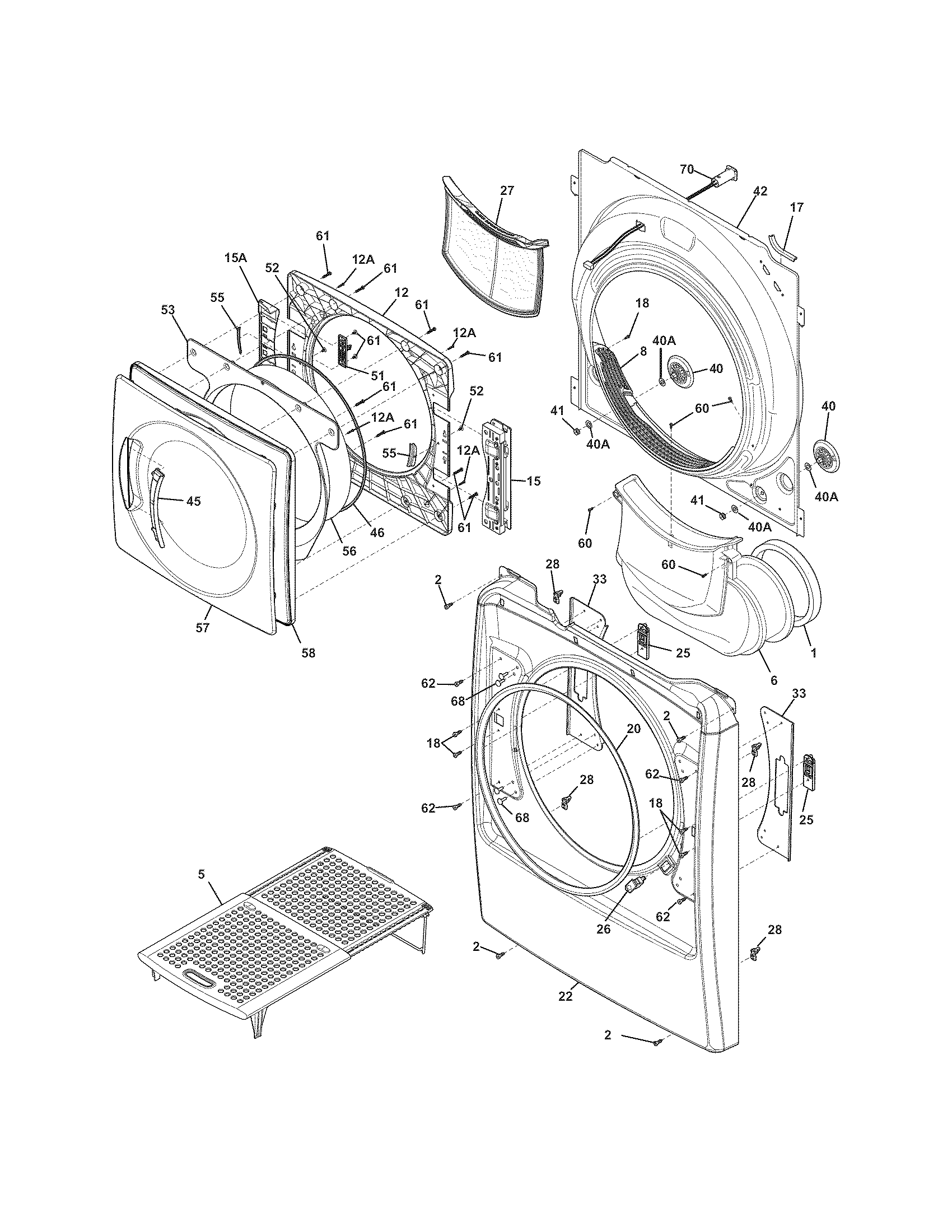 Kenmore Elite 41794132000 front panel/lint filter diagram