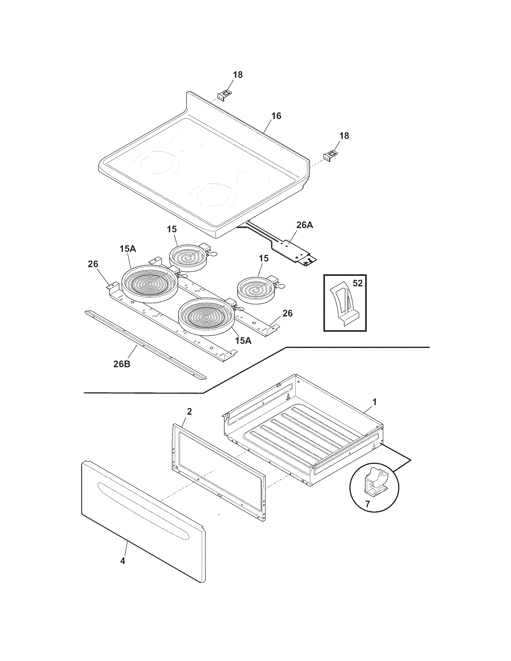 Frigidaire LFEF3019MBB top/drawer diagram