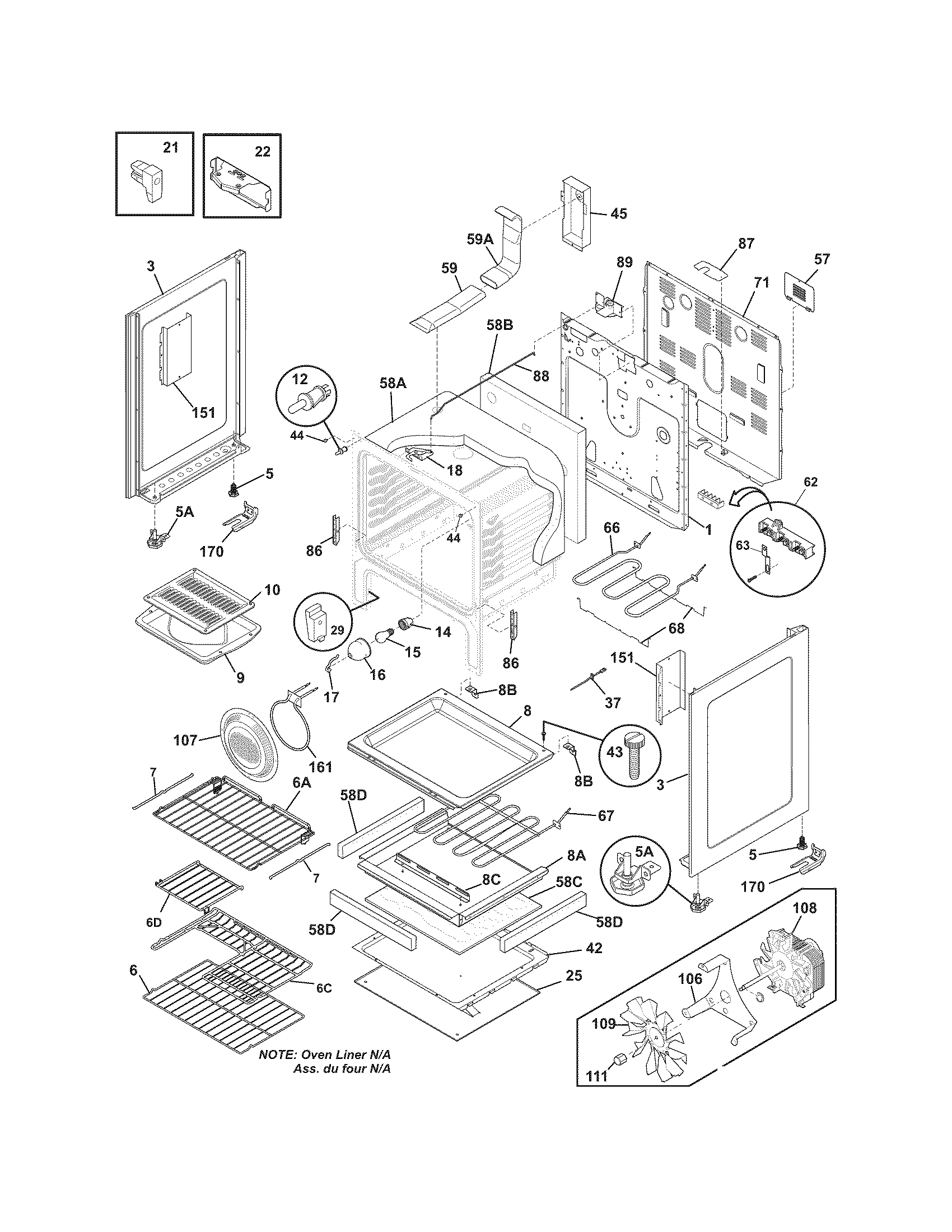 Frigidaire LGEF3043KFF body diagram