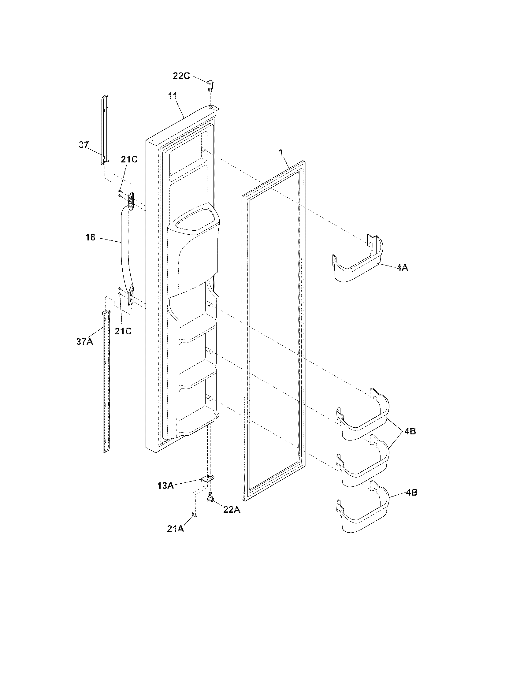 White-Westinghouse WRS23MF5ASY freezer door diagram