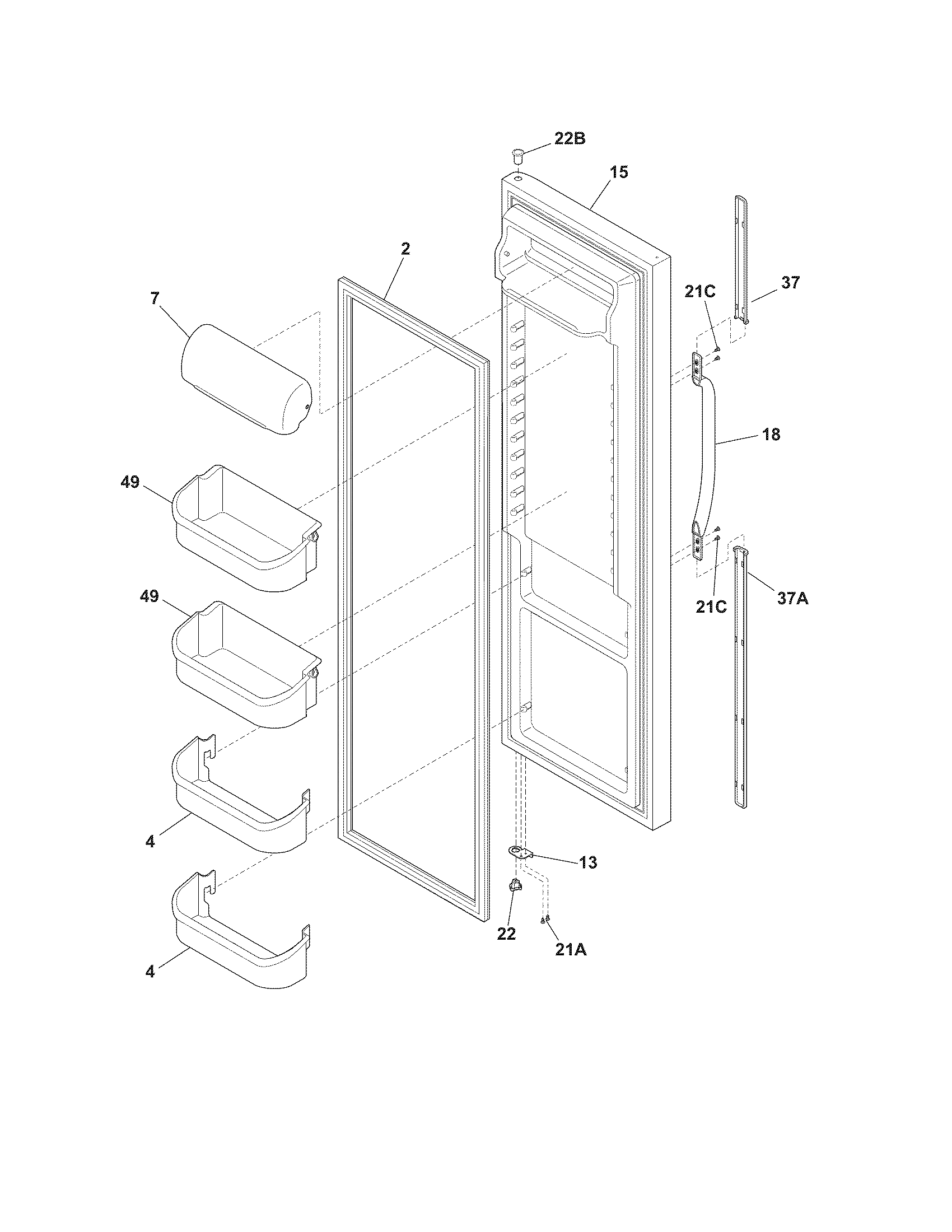 White-Westinghouse WRS23MF5ASY refrigerator door diagram
