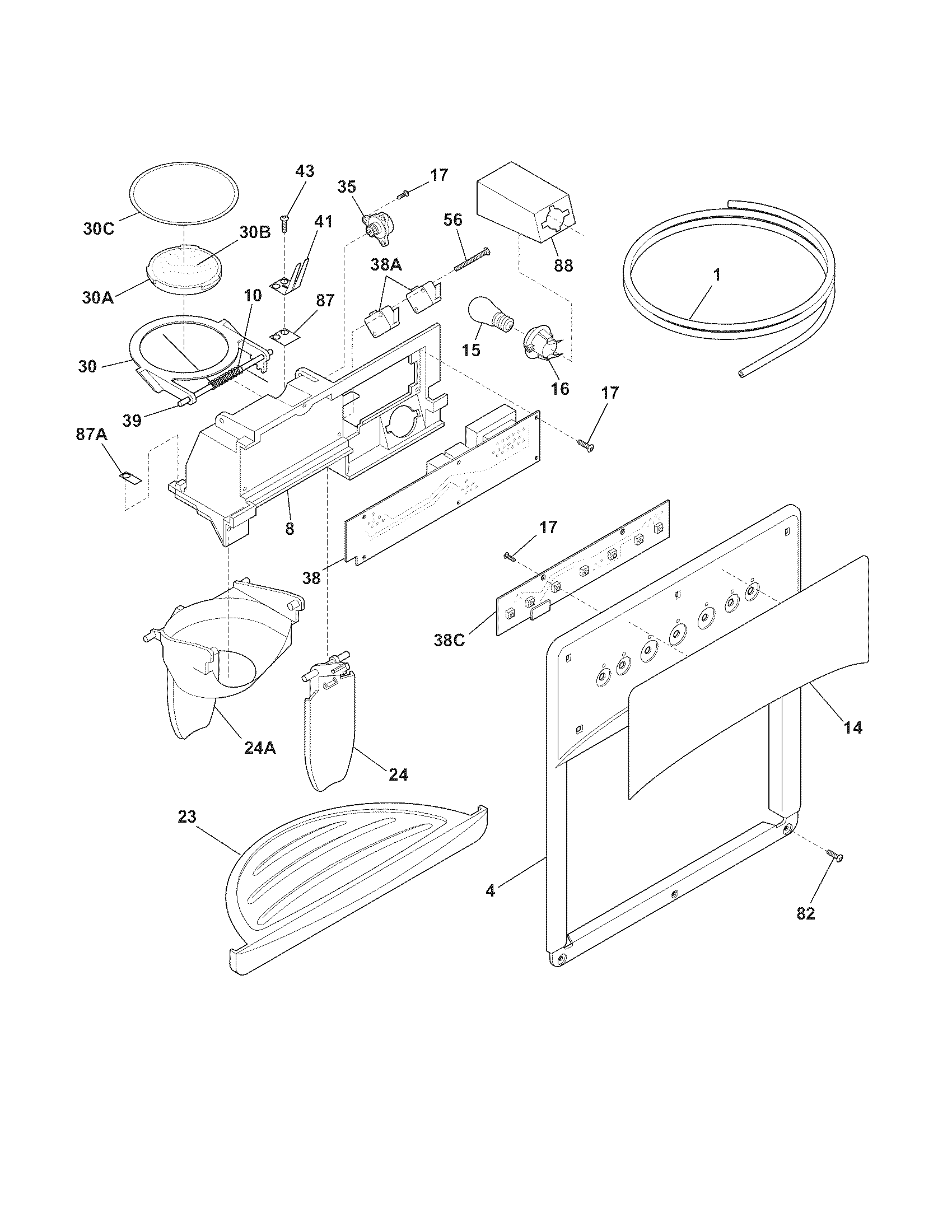 White-Westinghouse WRS23MF5ASY ice & water dispenser diagram