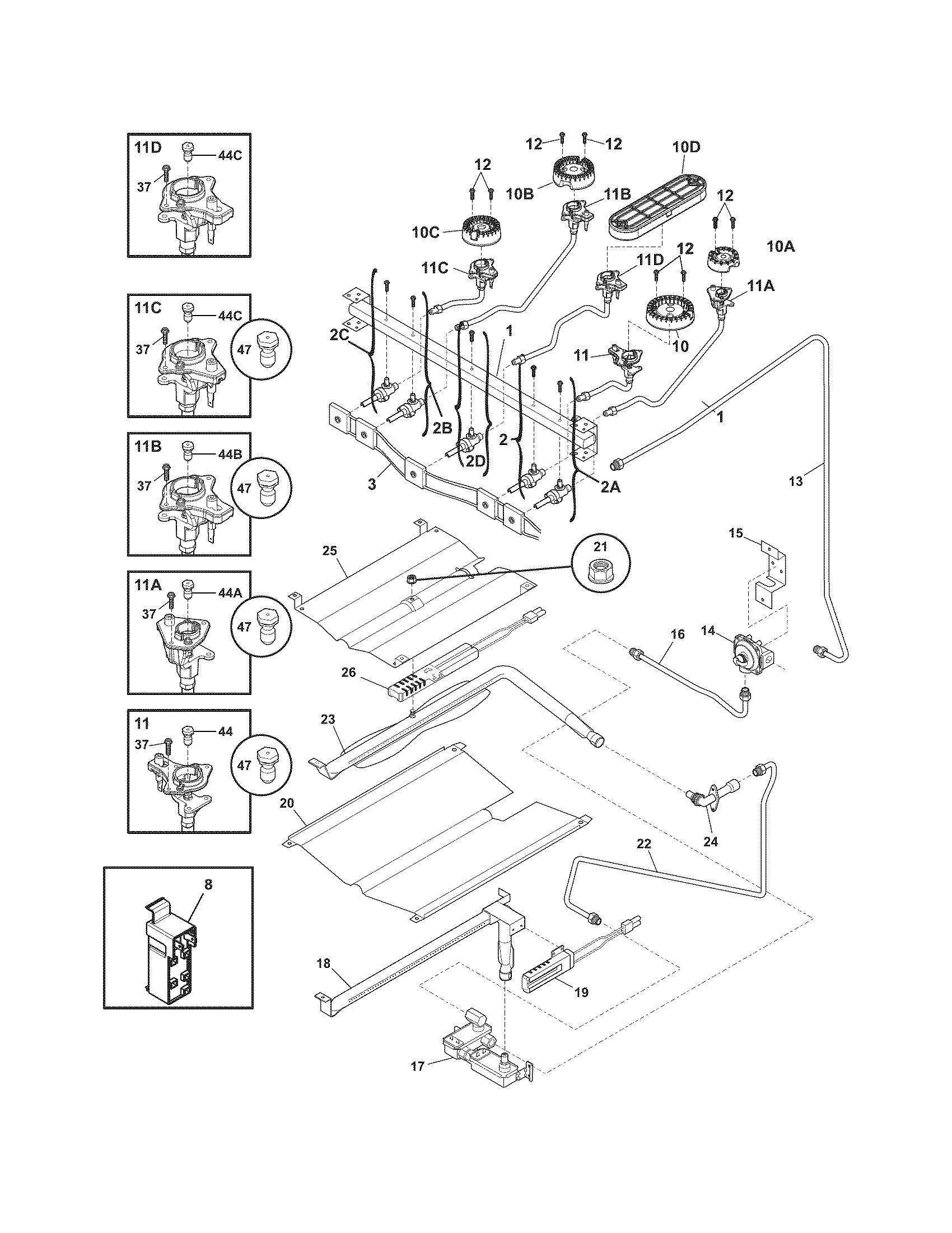 Frigidaire CGGF3054KFK burner diagram
