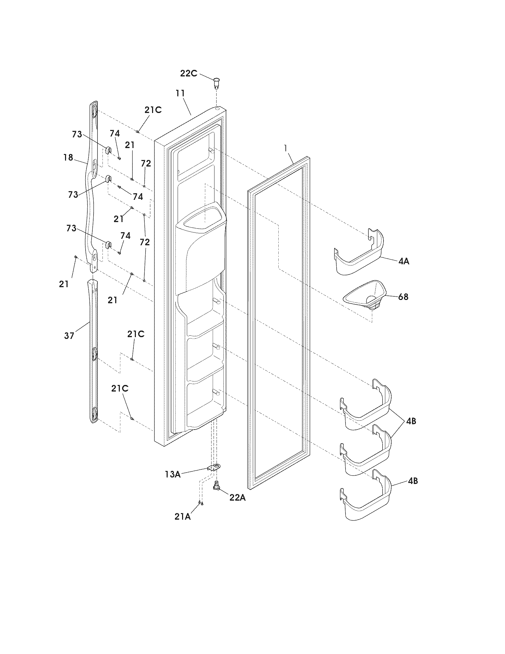 Frigidaire FRS3R5ESB9 freezer door diagram