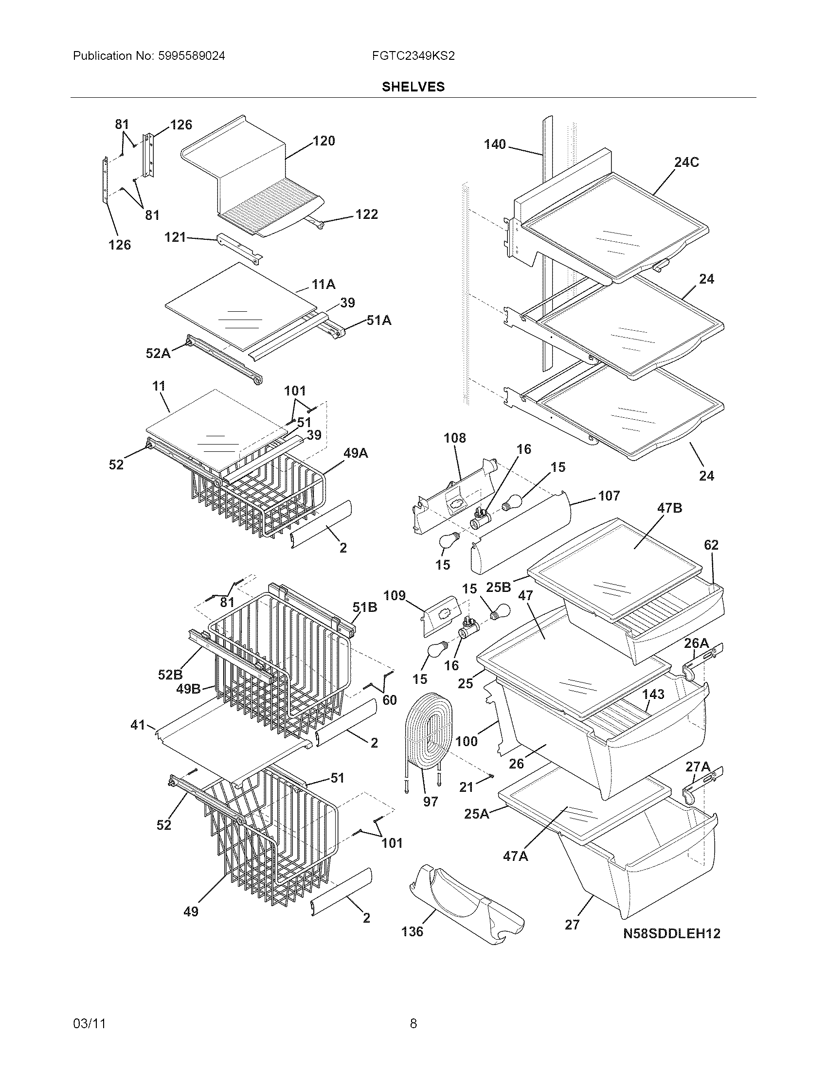 Frigidaire FGTC2349KS2 shelves diagram