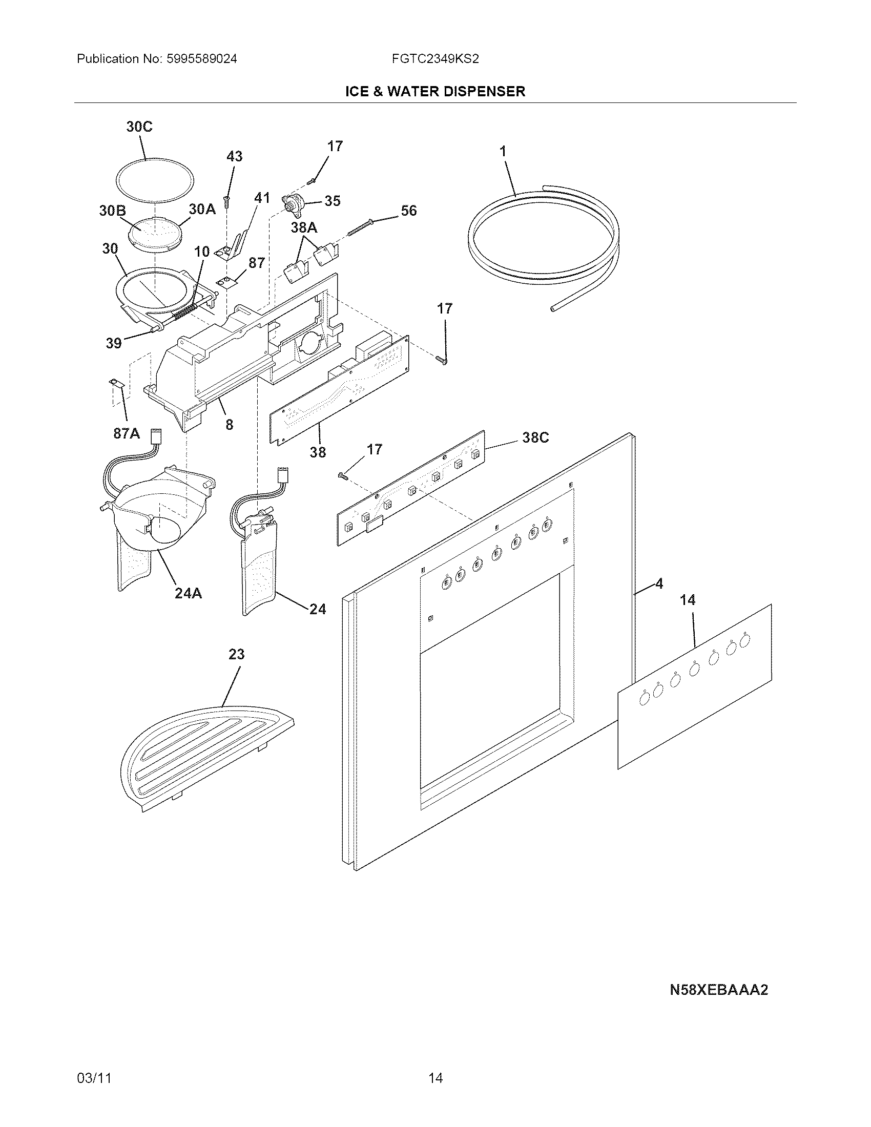 Frigidaire FGTC2349KS2 ice & water dispenser diagram