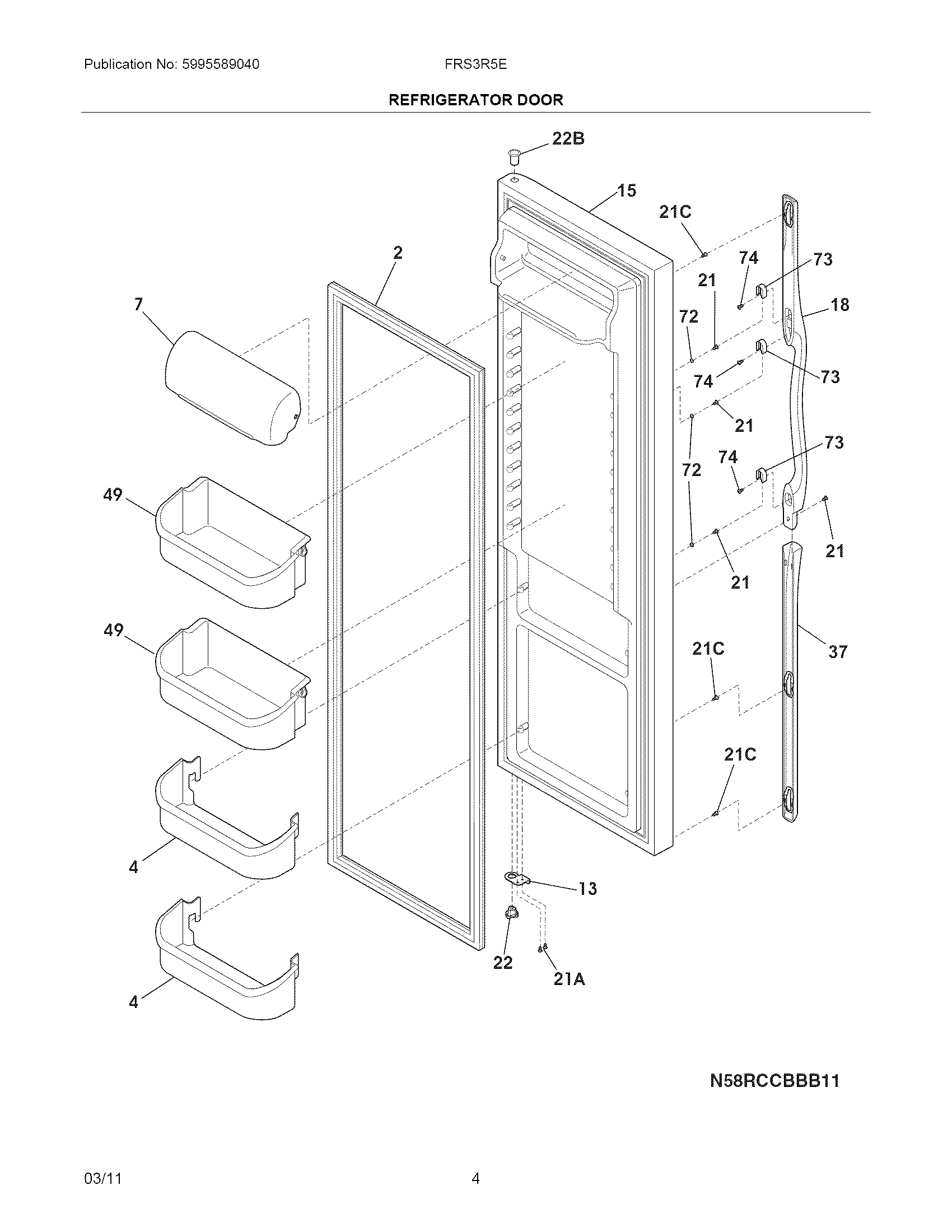 Frigidaire FRS3R5ESBA refrigerator door diagram