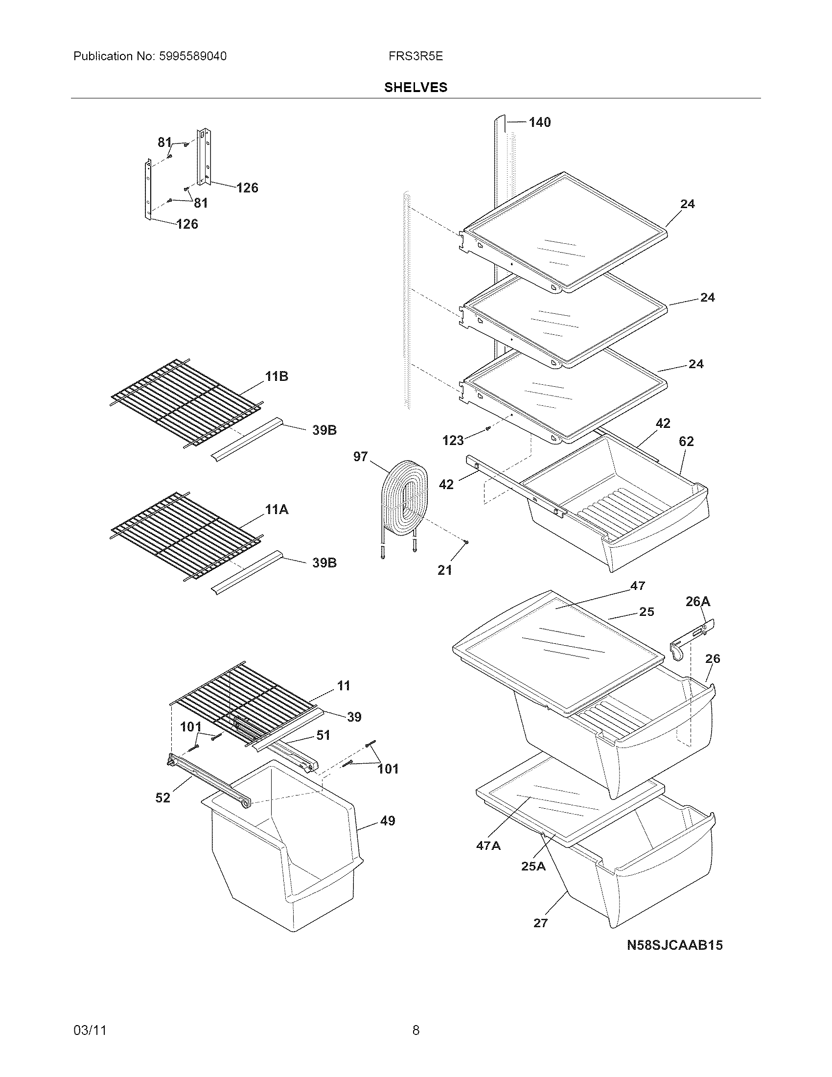 Frigidaire FRS3R5ESBA shelves diagram