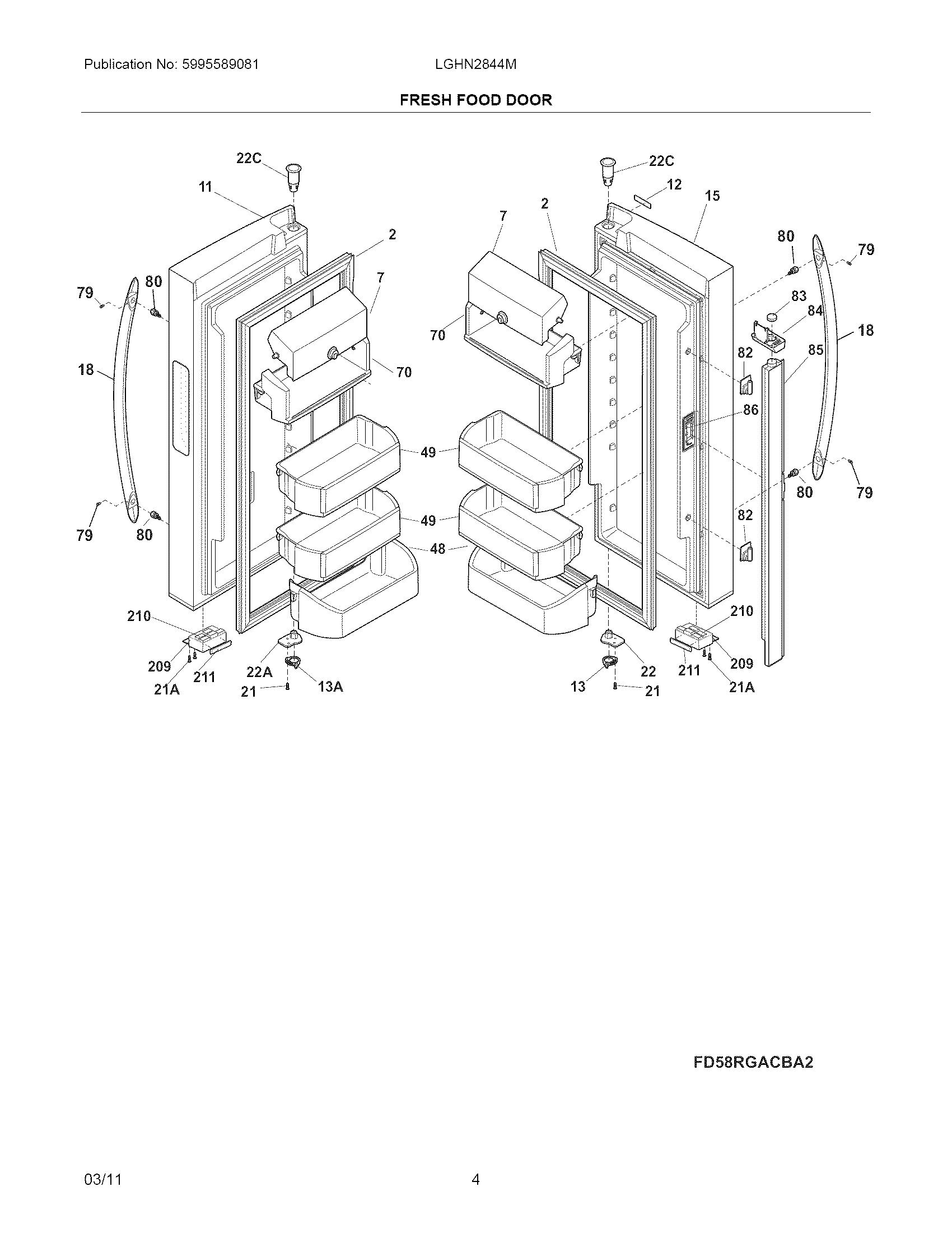 Frigidaire LGHN2844MF0 fresh food door diagram