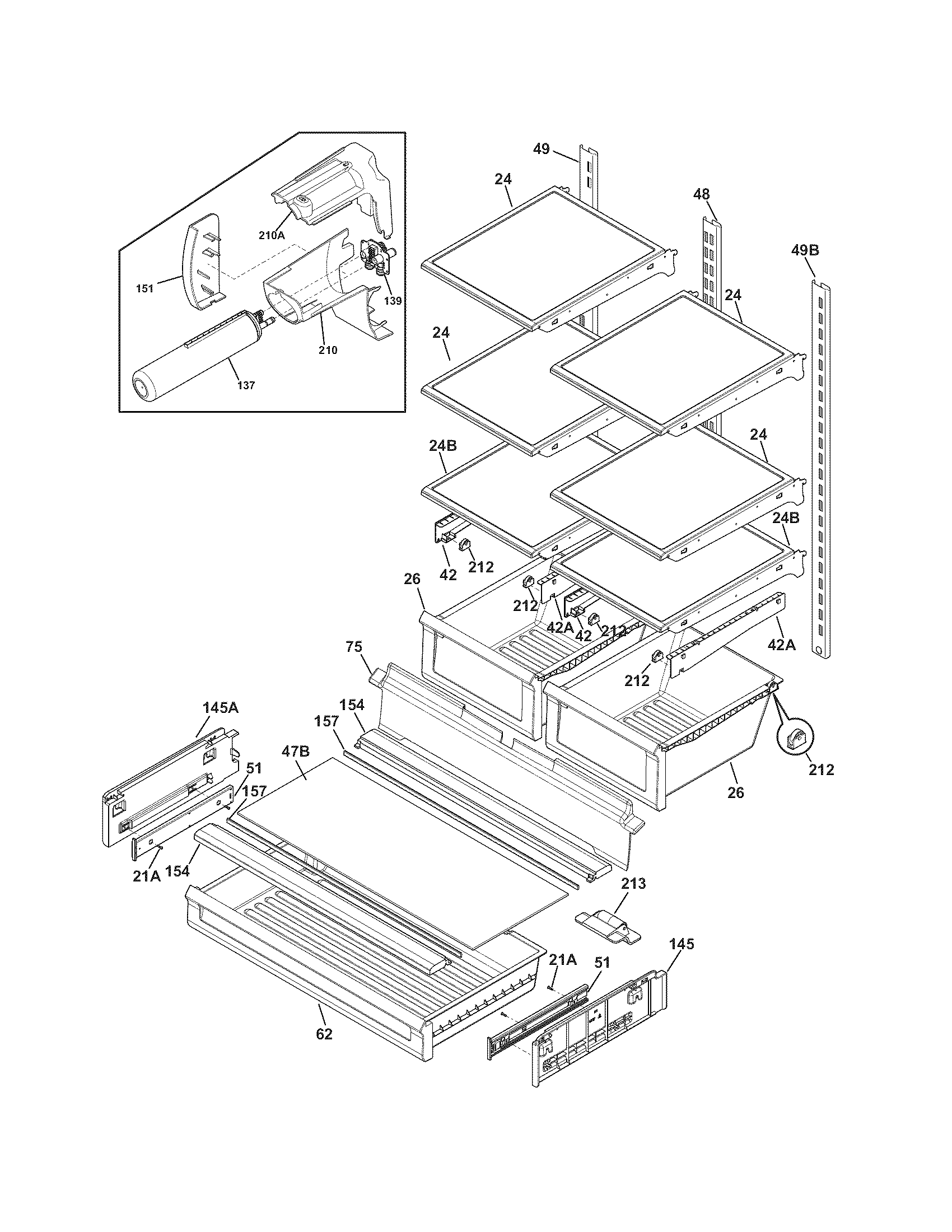 Frigidaire FGHG2344ME1 shelves diagram