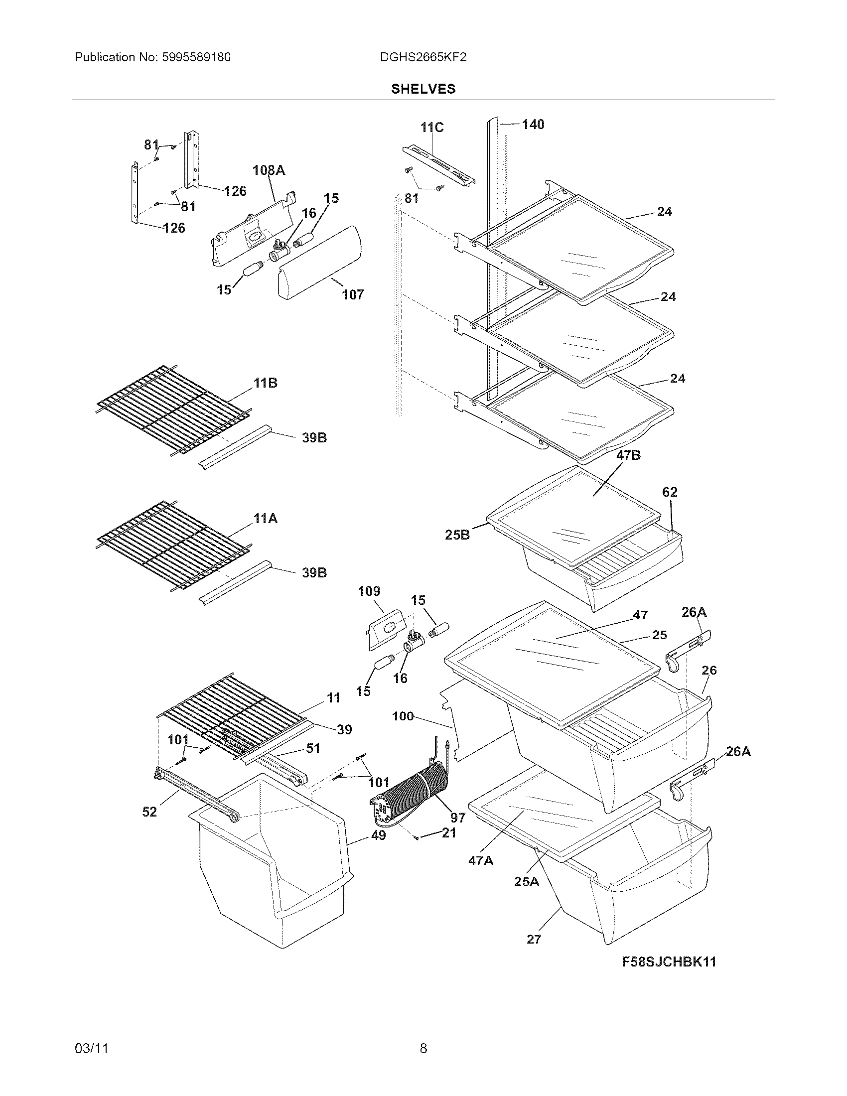 Frigidaire DGHS2665KF2 shelves diagram