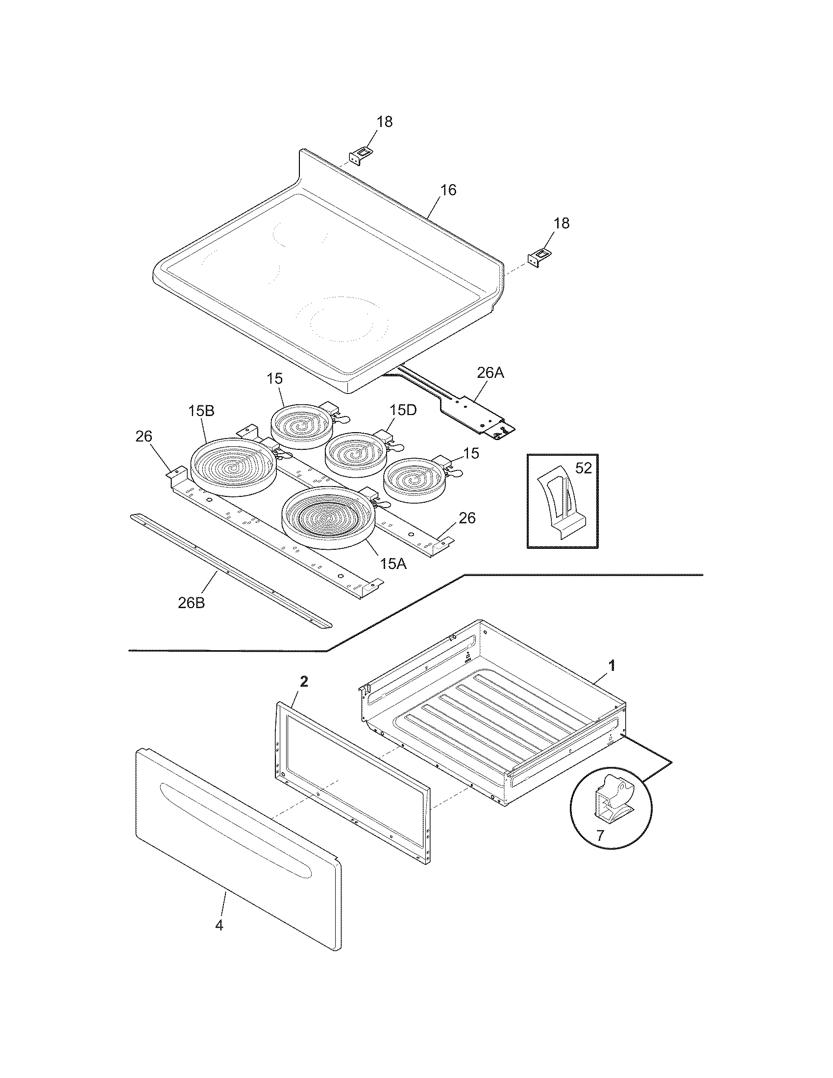 Frigidaire CFEF3020LBE top/drawer diagram