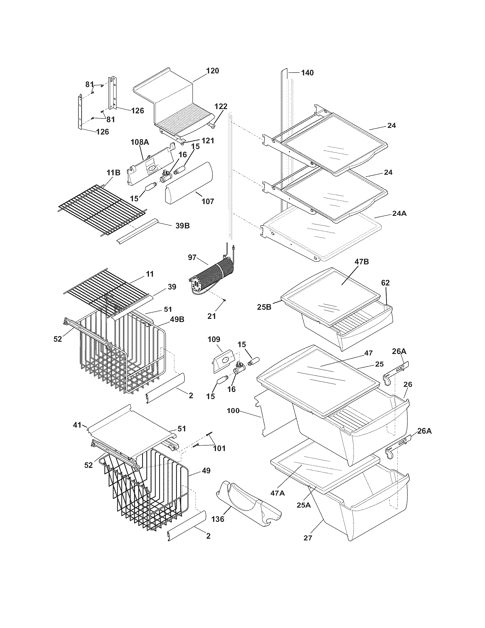 Frigidaire LGHC2342LP1 shelves diagram