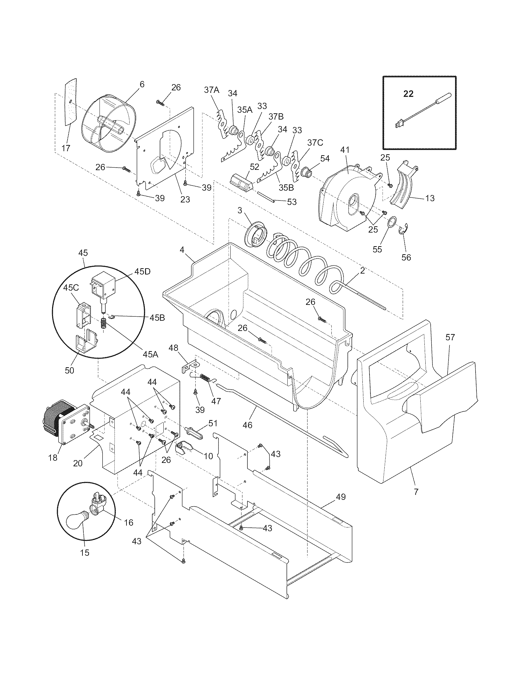 Frigidaire FFHS2313LP3 ice container diagram
