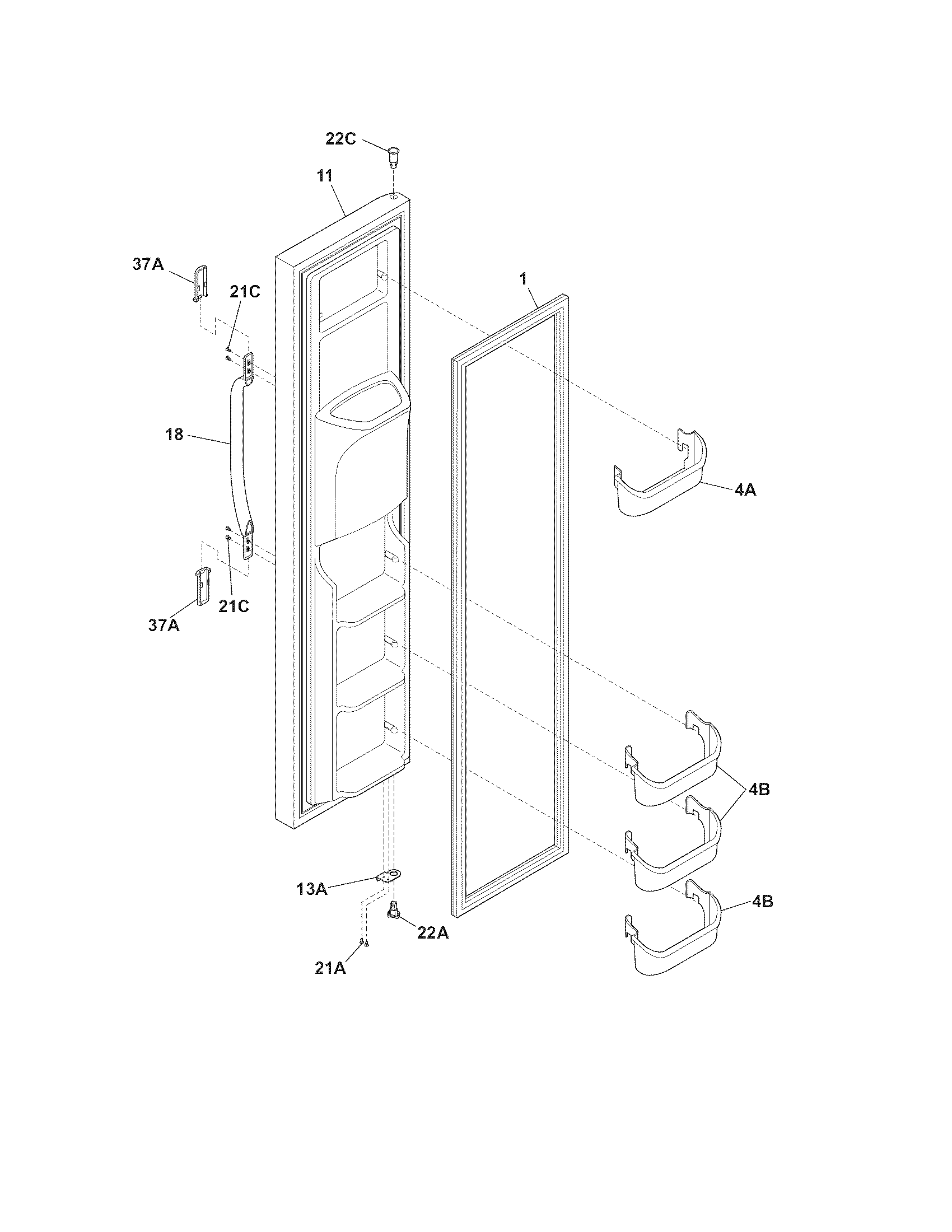 White-Westinghouse WWSS2601KW6 freezer door diagram
