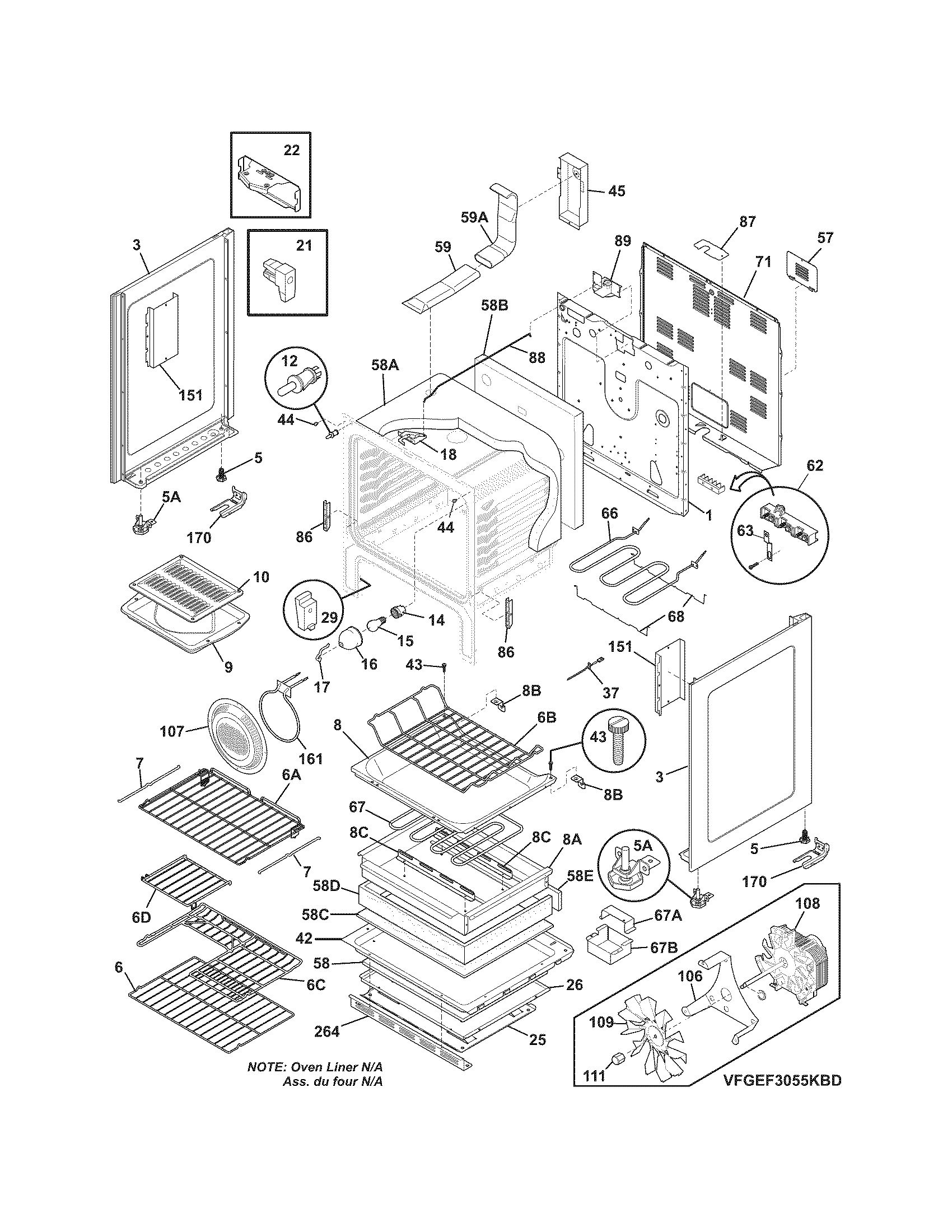 Frigidaire FGEF3055KWE body diagram