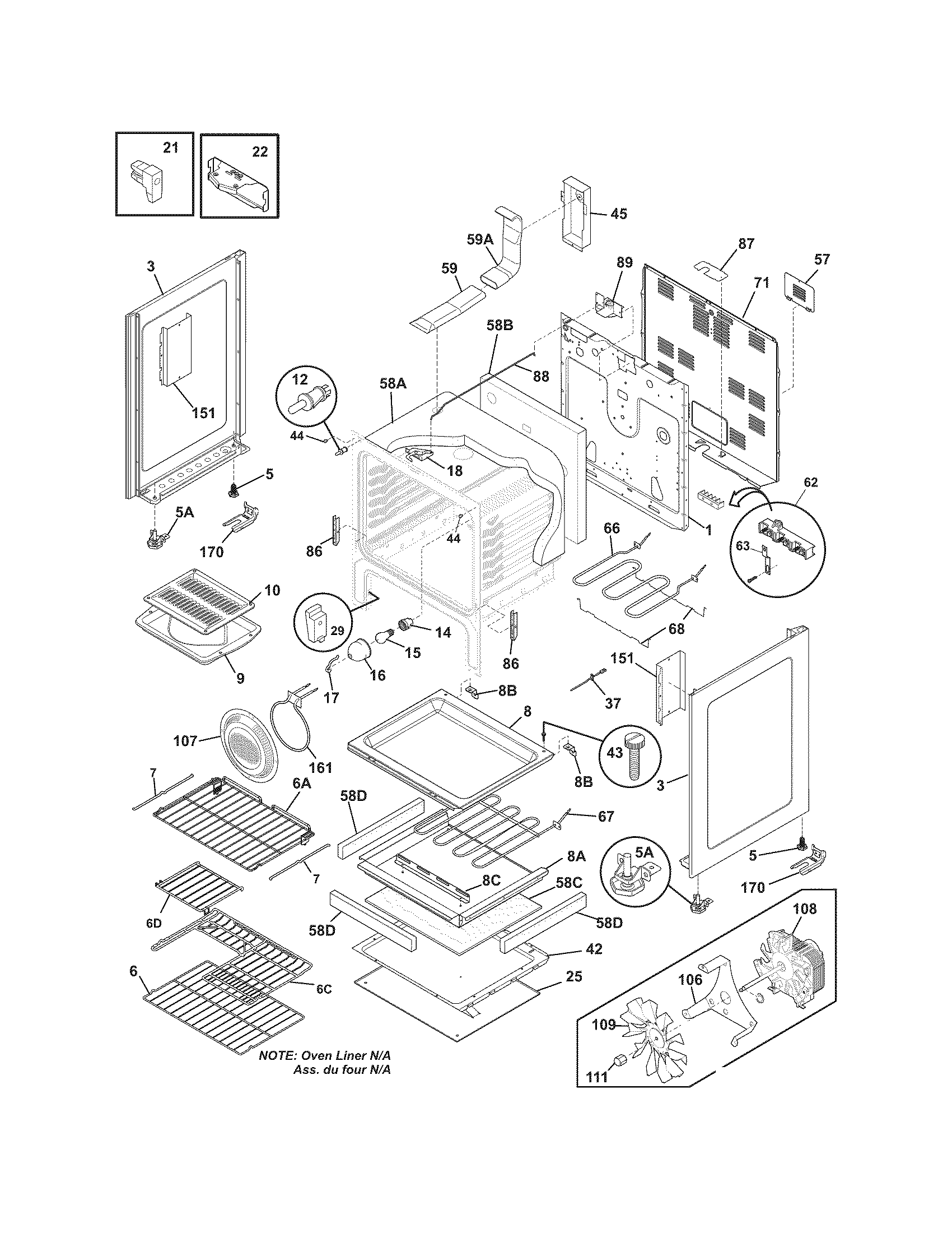 Frigidaire FGEF3044KFF body diagram
