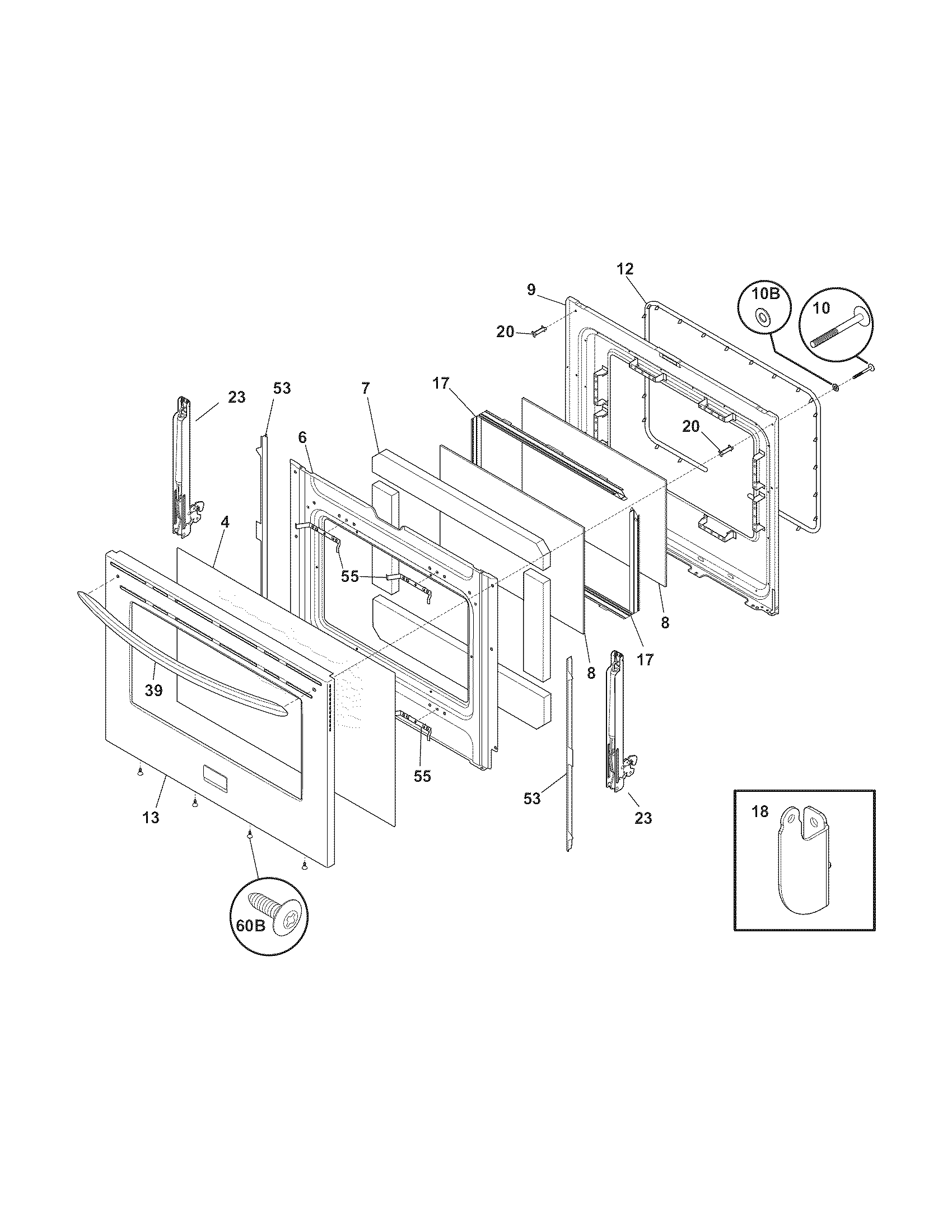 Frigidaire FGEF3044KFF door diagram
