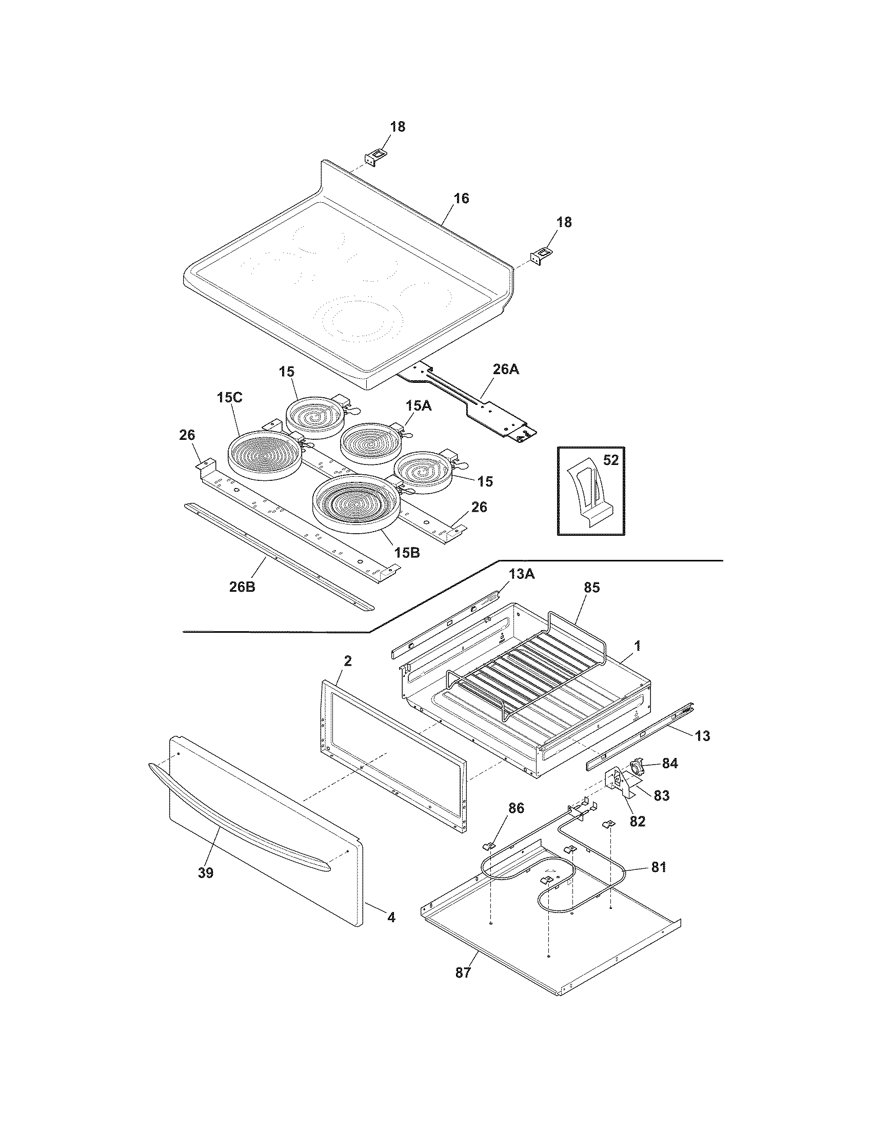 Frigidaire FGEF3077KBE top/drawer diagram