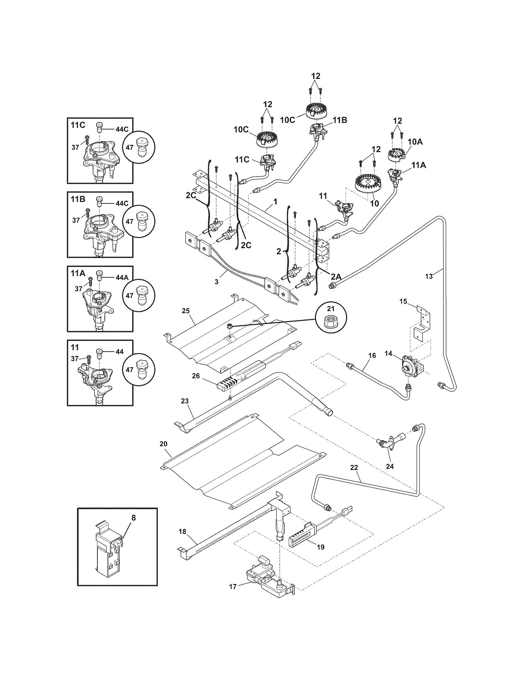 Frigidaire CFGF3053LSE burner diagram