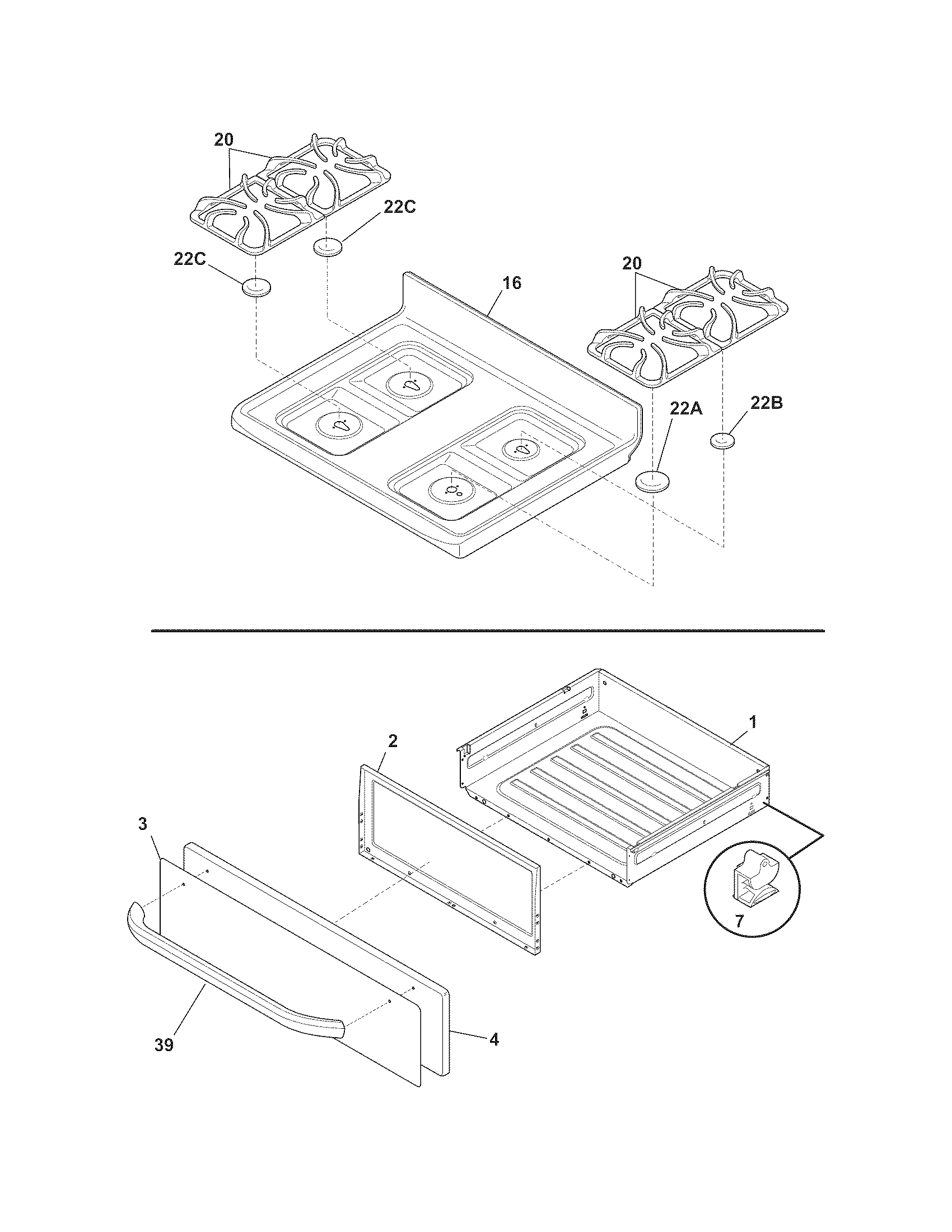Frigidaire CFGF3053LSE top/drawer diagram