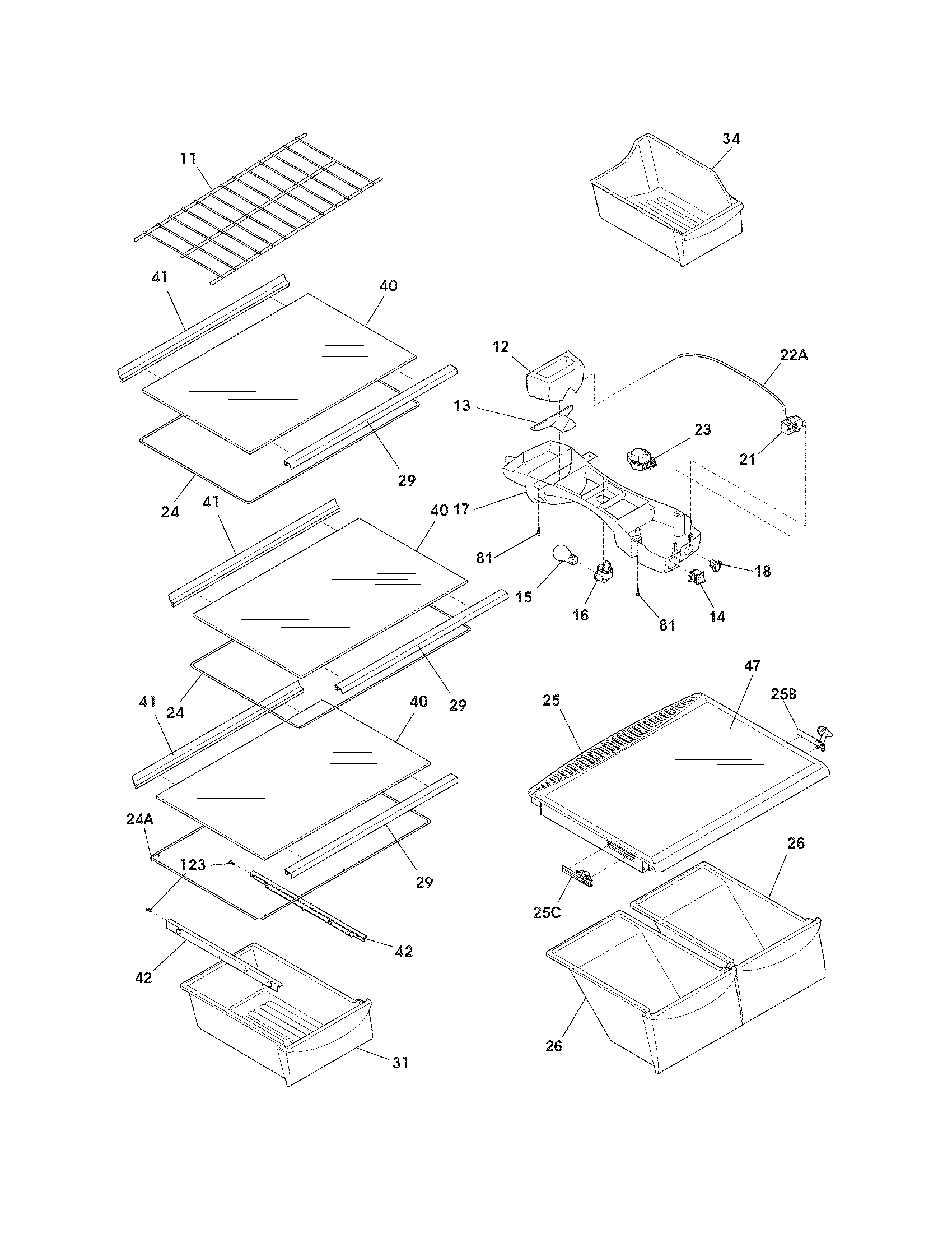 Frigidaire FFHI1817LS1 shelves diagram