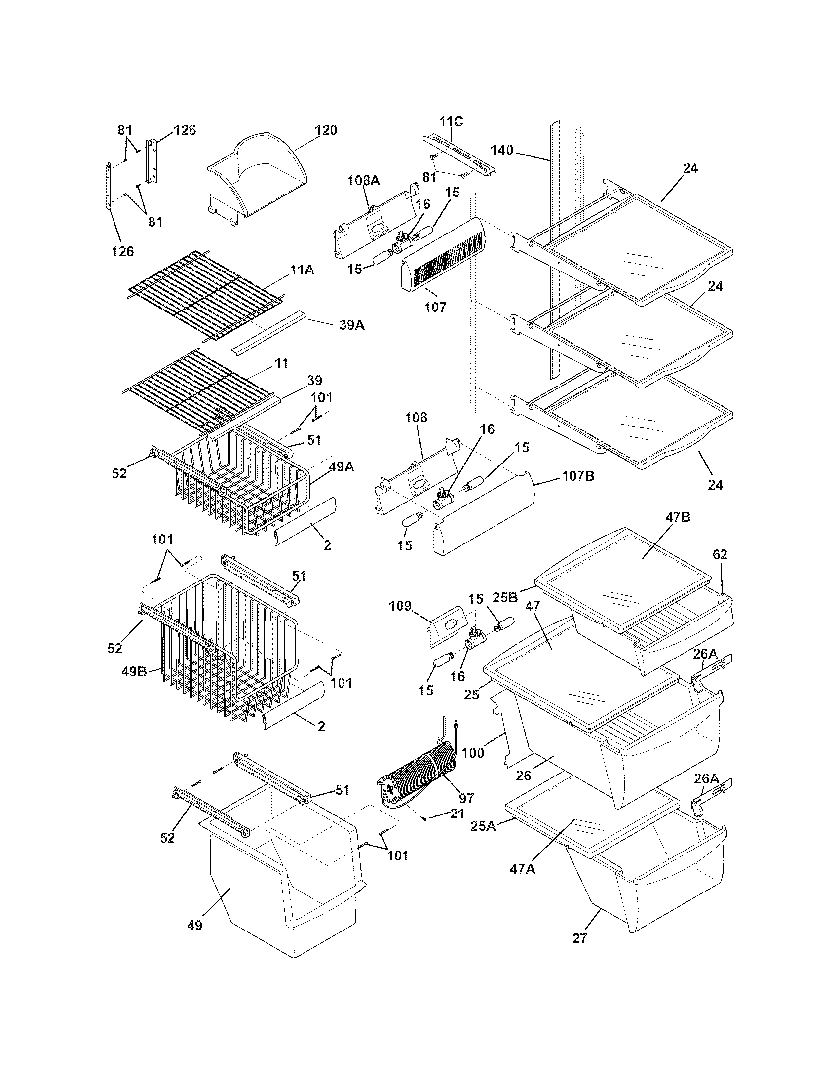 Frigidaire FPUS2698LF1 shelves diagram