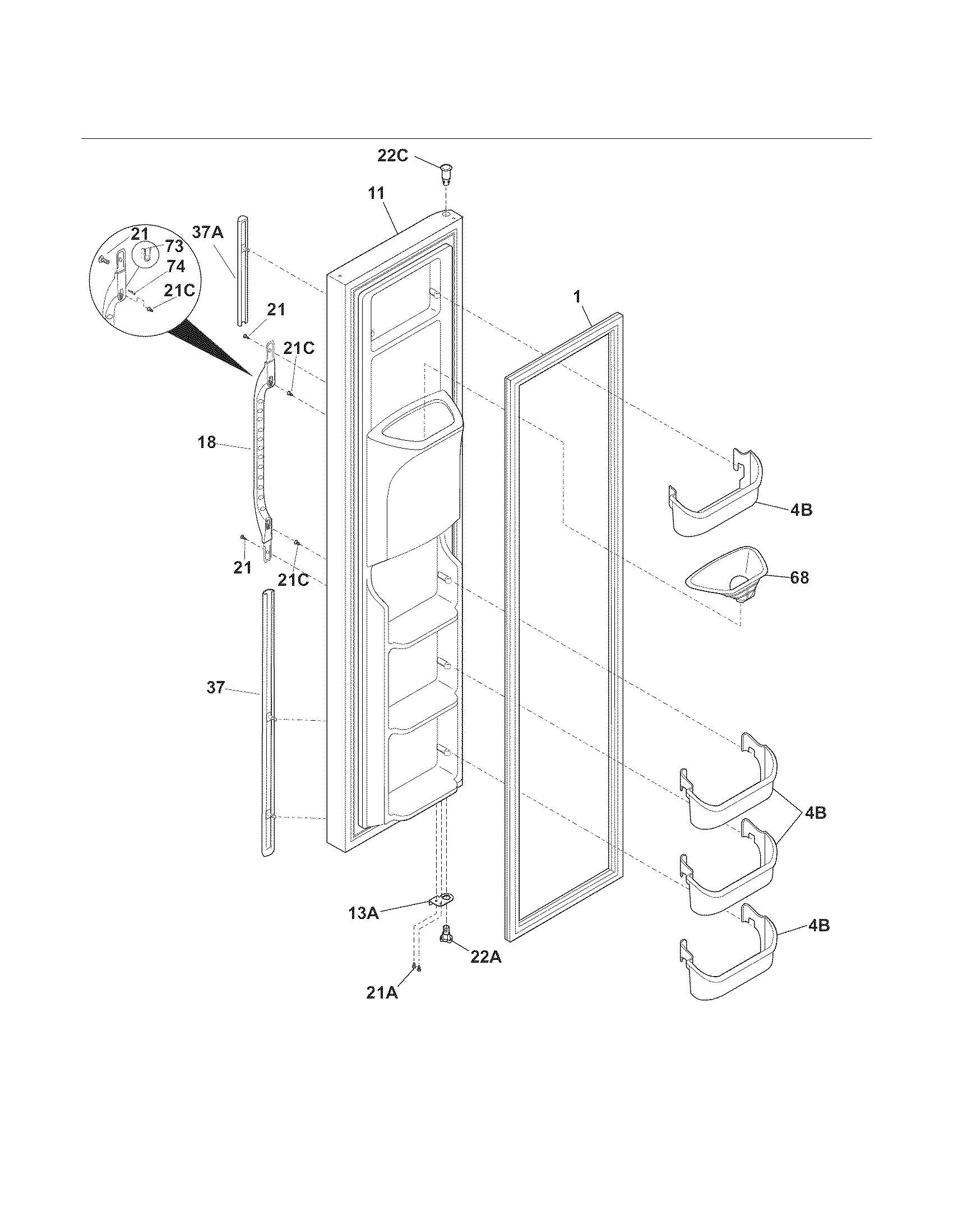 Kenmore 25344352401 freezer door diagram