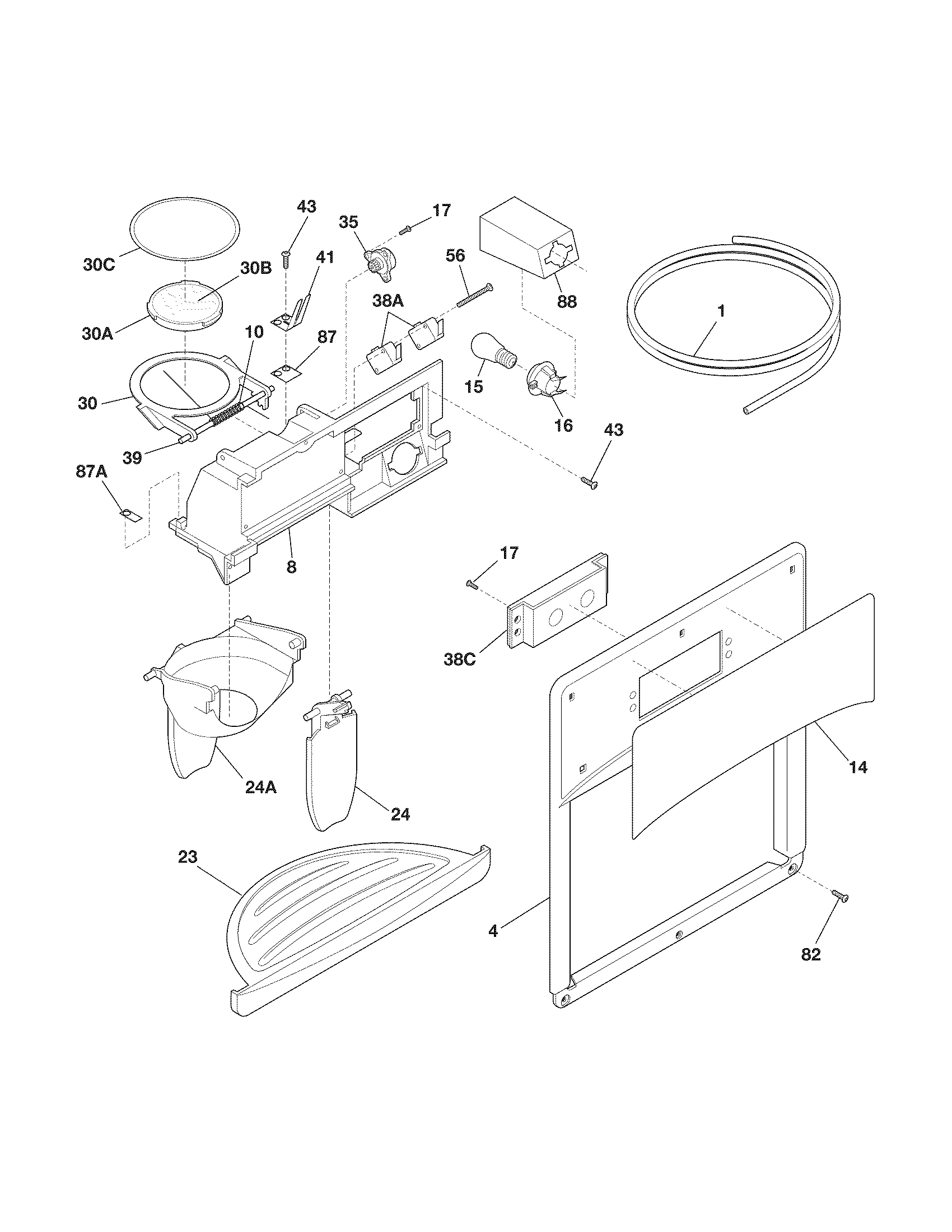 Kenmore 25344352401 ice & water dispenser diagram
