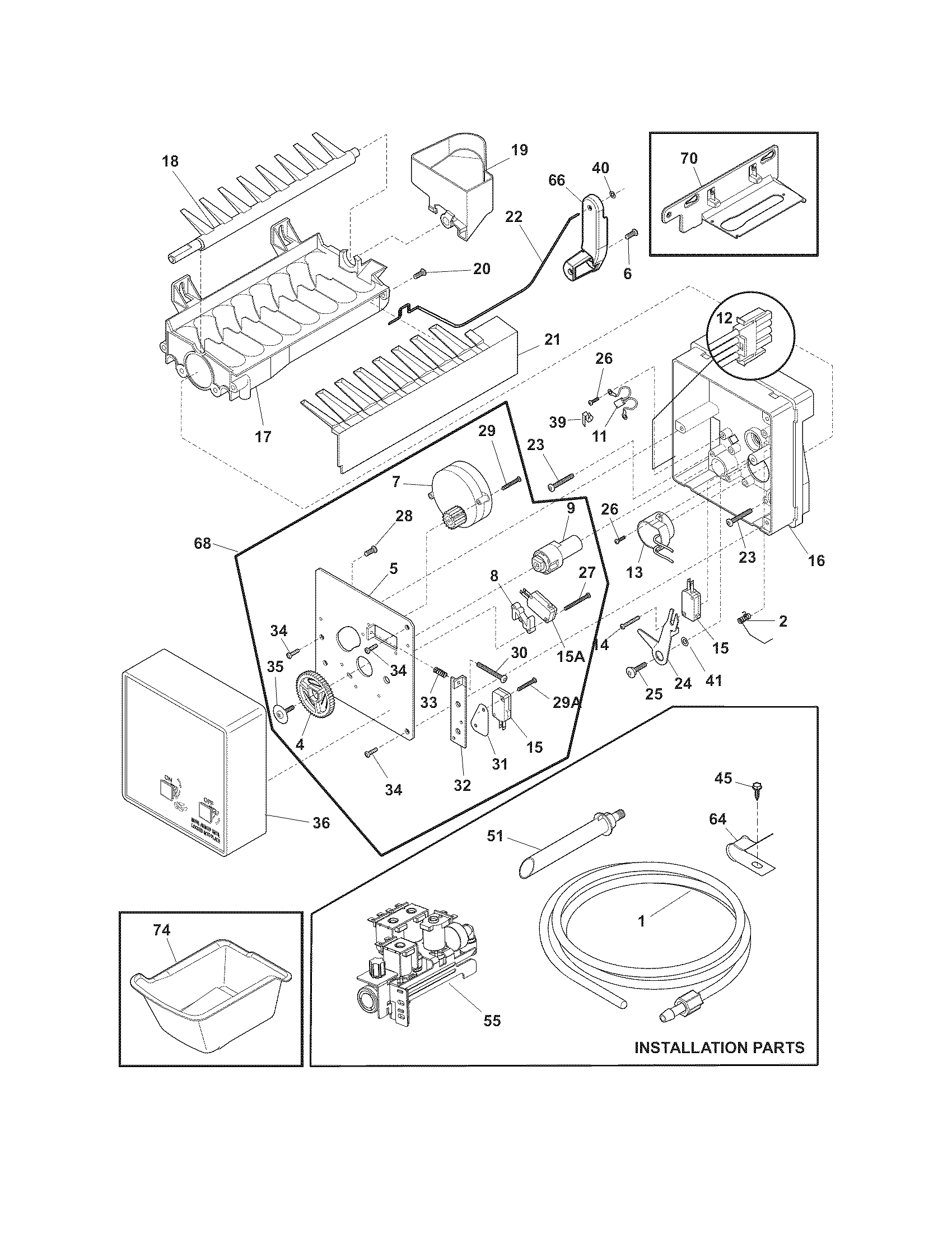 Electrolux EI23BC36IS4 ice container diagram