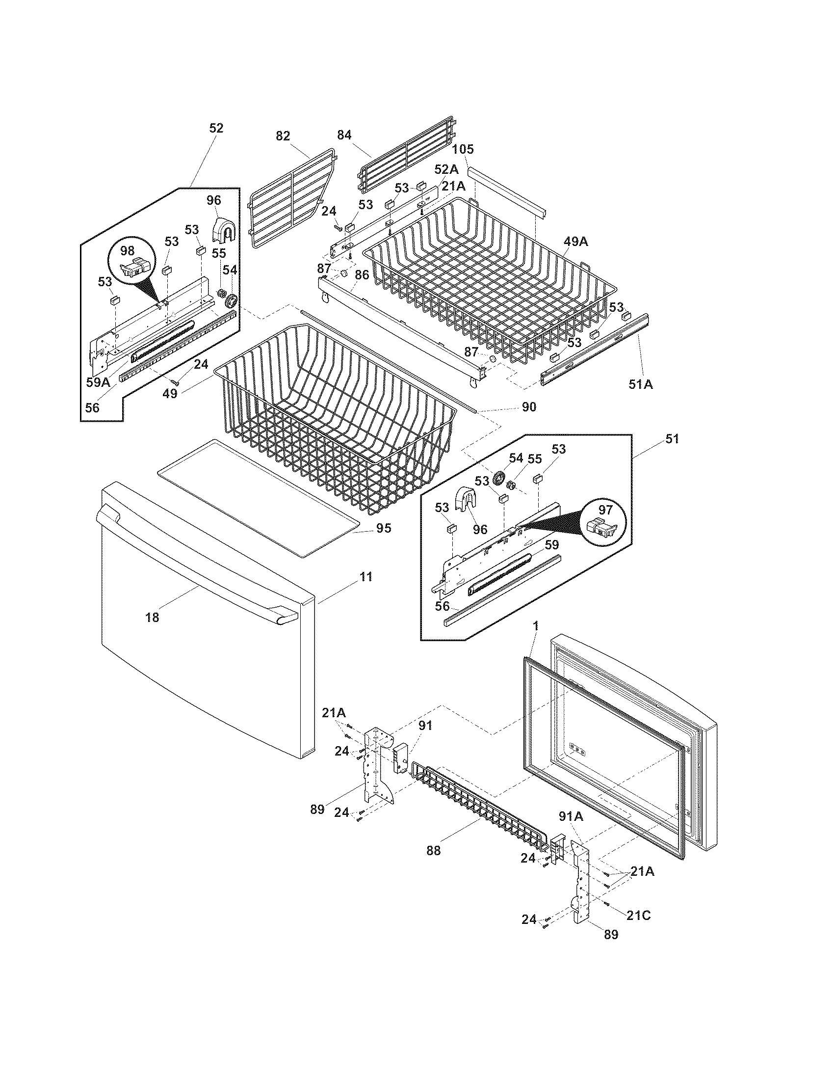Electrolux EI23BC36IS2 freezer drawer - basket diagram