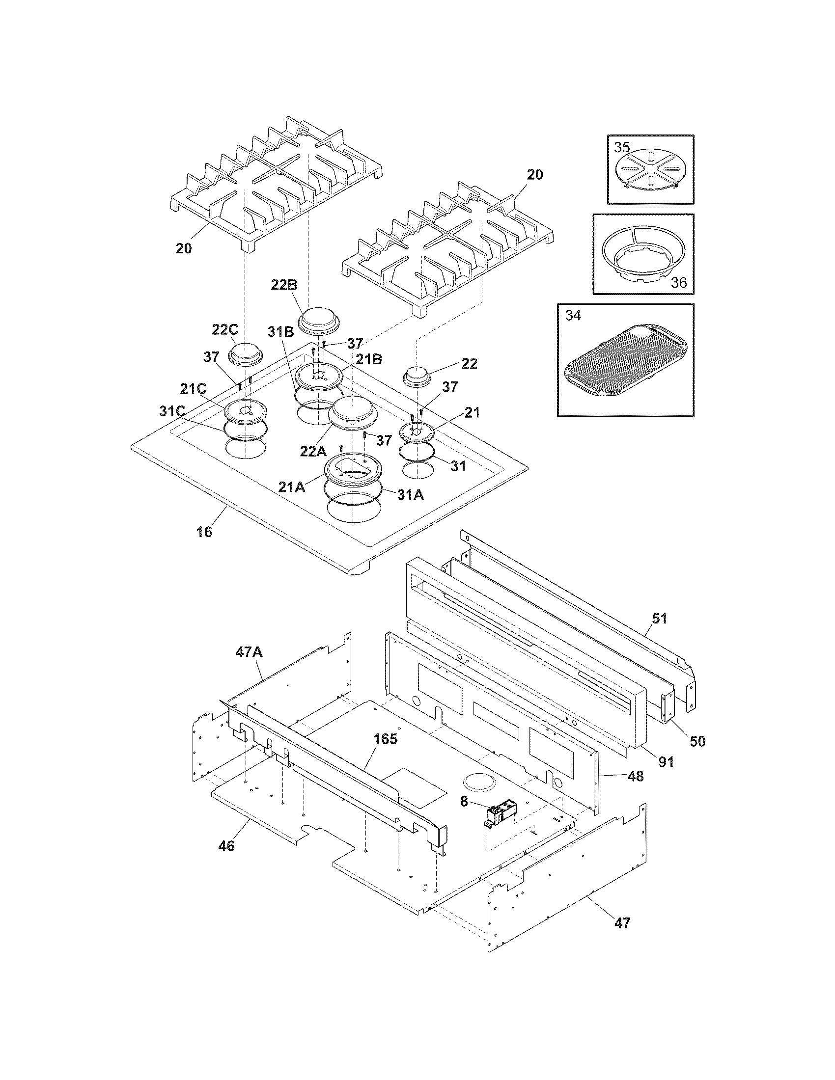 Electrolux E30GF74HPS3 main top diagram