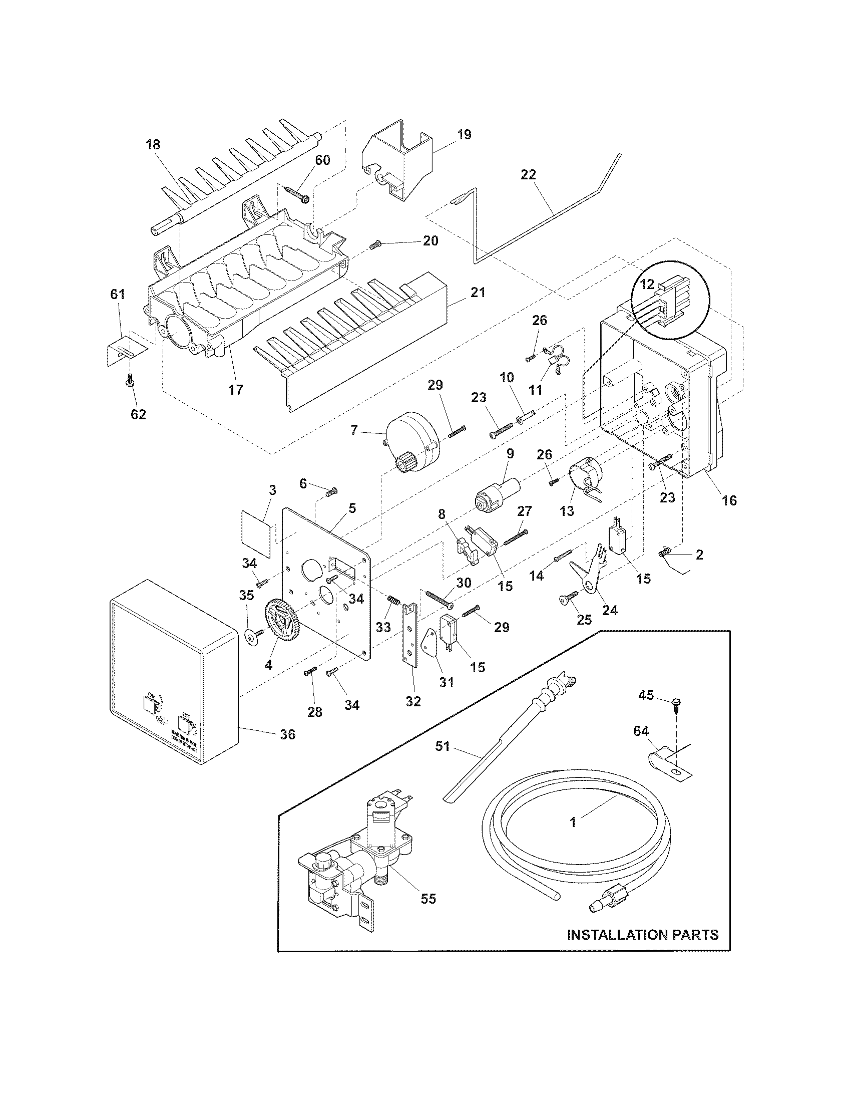 Frigidaire FFHI1817LB1 ice maker diagram